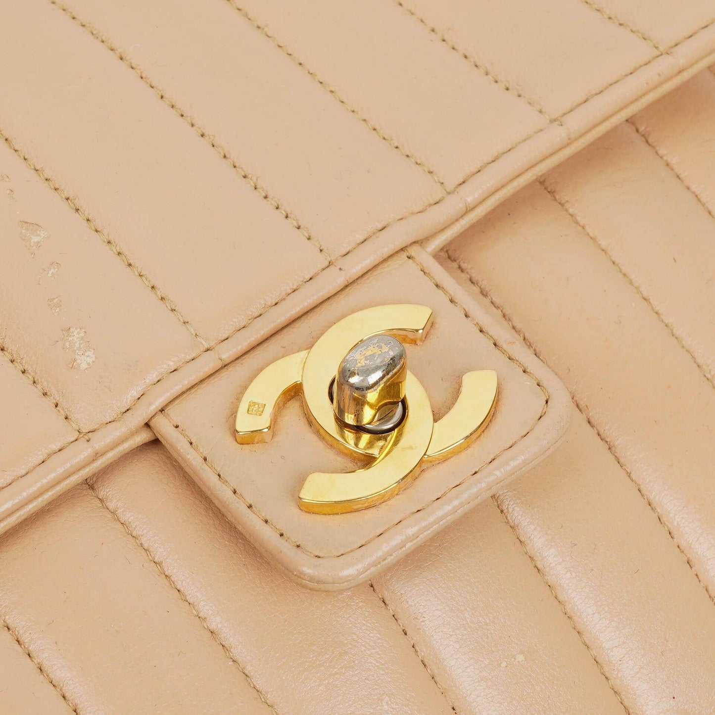 Chanel Beige Vertical Quilted Single Flap bag with 24k Gold-Plated Hardware