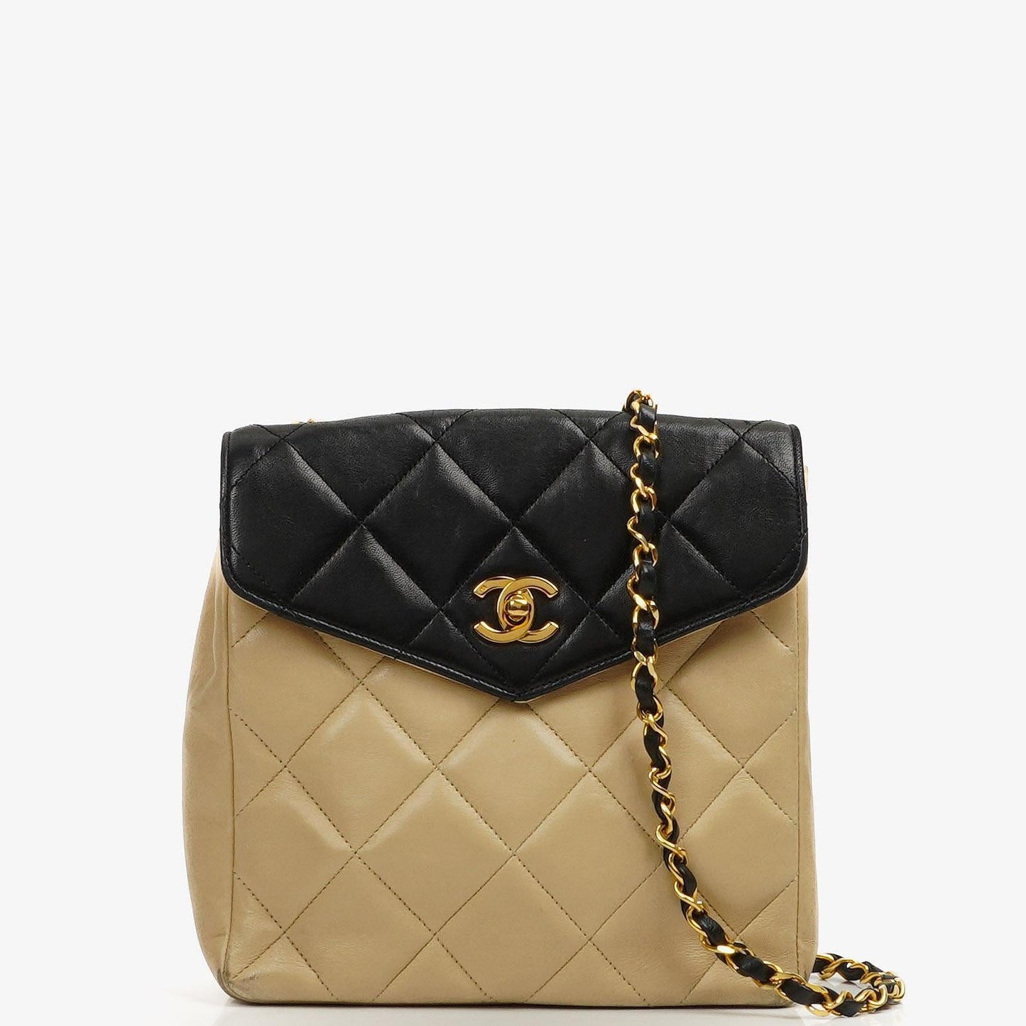 Chanel Bi-Color Quilted Lambskin Envelope Flap Bag With 24K Gold-Plated Hardware