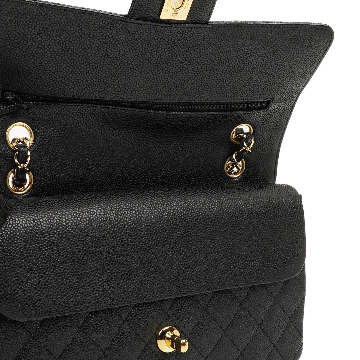 Chanel Medium Classic Double Flap Bag Black Quilted Caviar Leather With Gold-Tone Hardware, 2009-2010