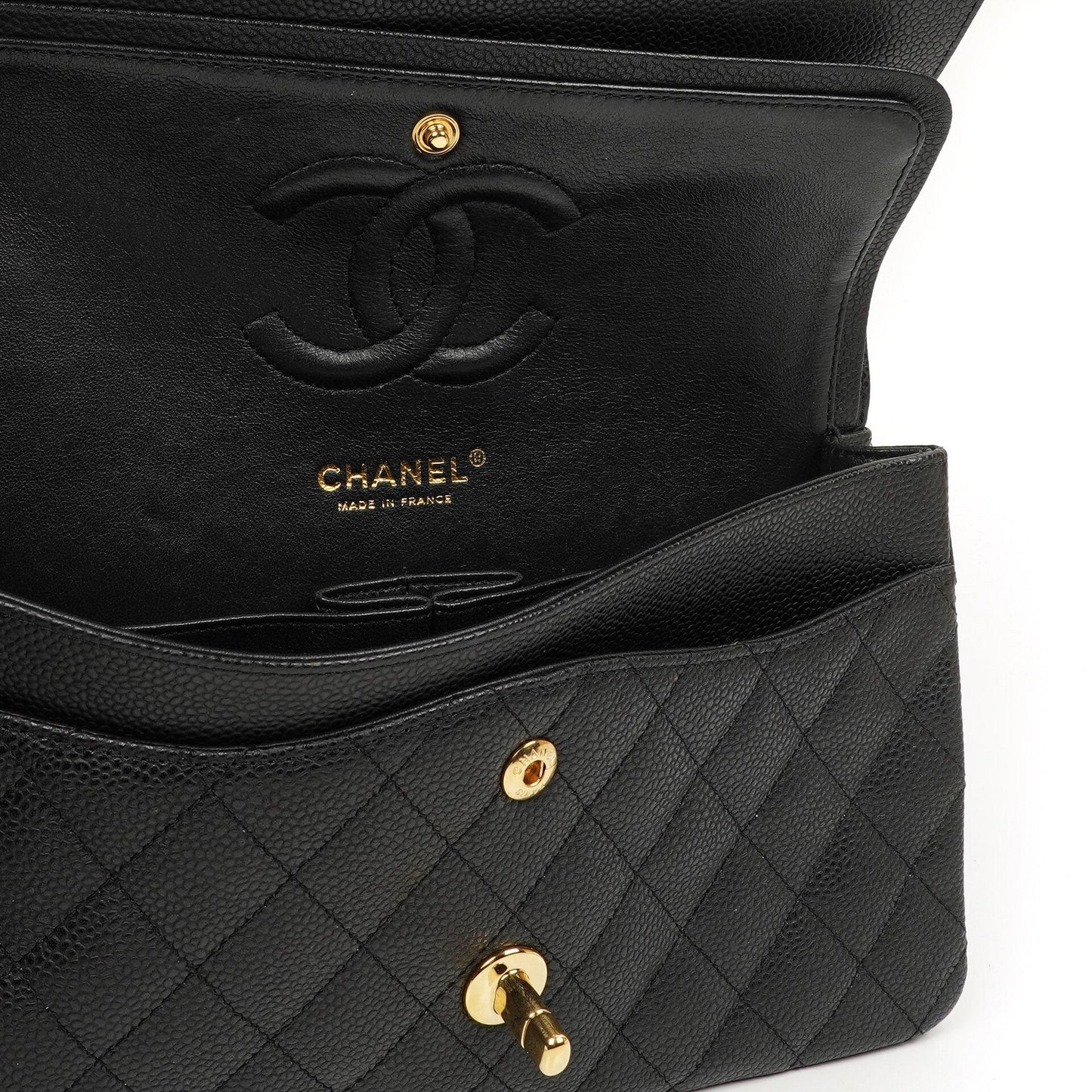 Chanel Medium Classic Double Flap Bag Black Quilted Caviar Leather With Gold-Tone Hardware, 2009-2010