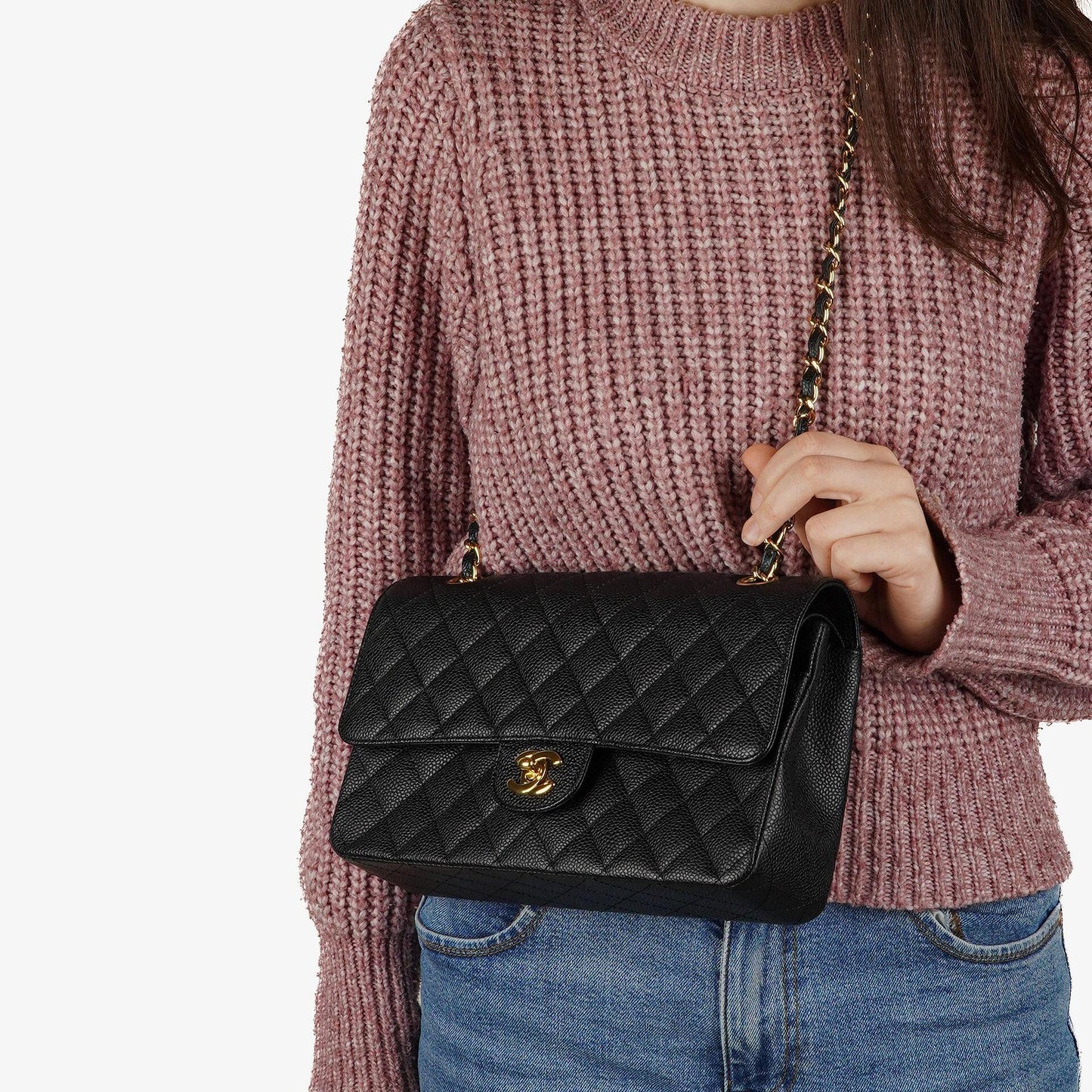 Chanel Medium Classic Double Flap Bag Black Quilted Caviar Leather With Gold-Tone Hardware, 2009-2010