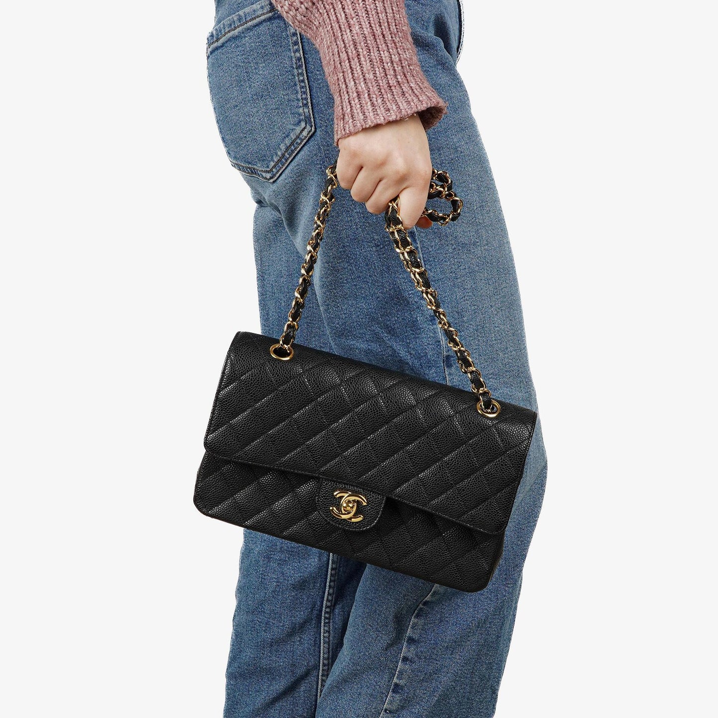 Chanel Medium Classic Double Flap Bag Black Quilted Caviar Leather With Gold-Tone Hardware, 2009-2010