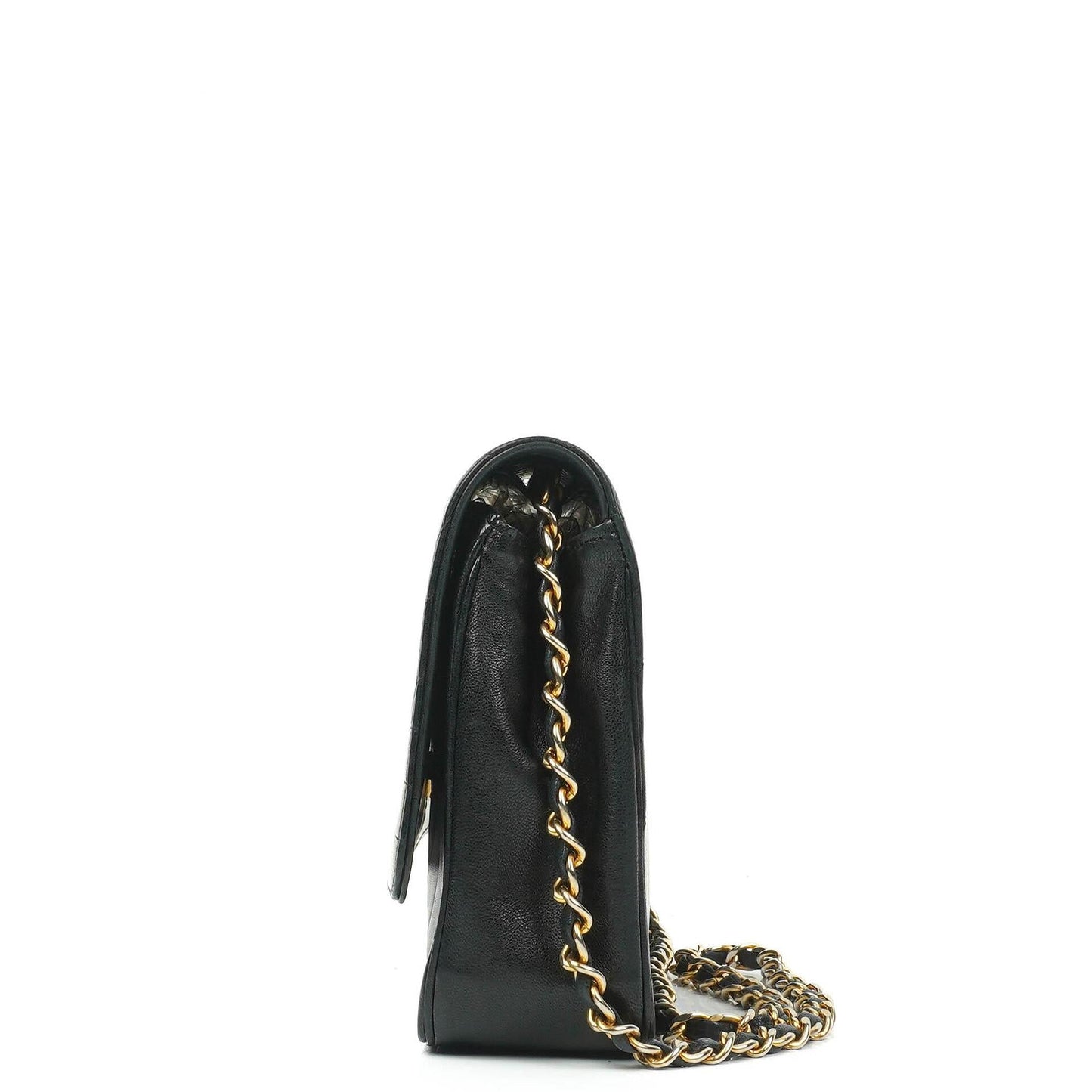 Chanel Black Diagonal Quilted Lambskin Leather Medium Classic Single Flap Bag With 24K Gold-Plated Hardware