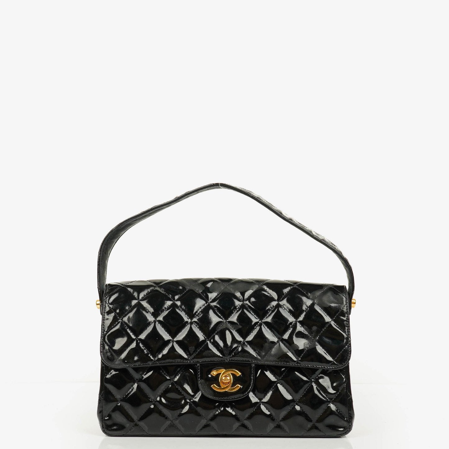 Chanel Black Double-Sided Flap Bag In Quilted Patent Leather
