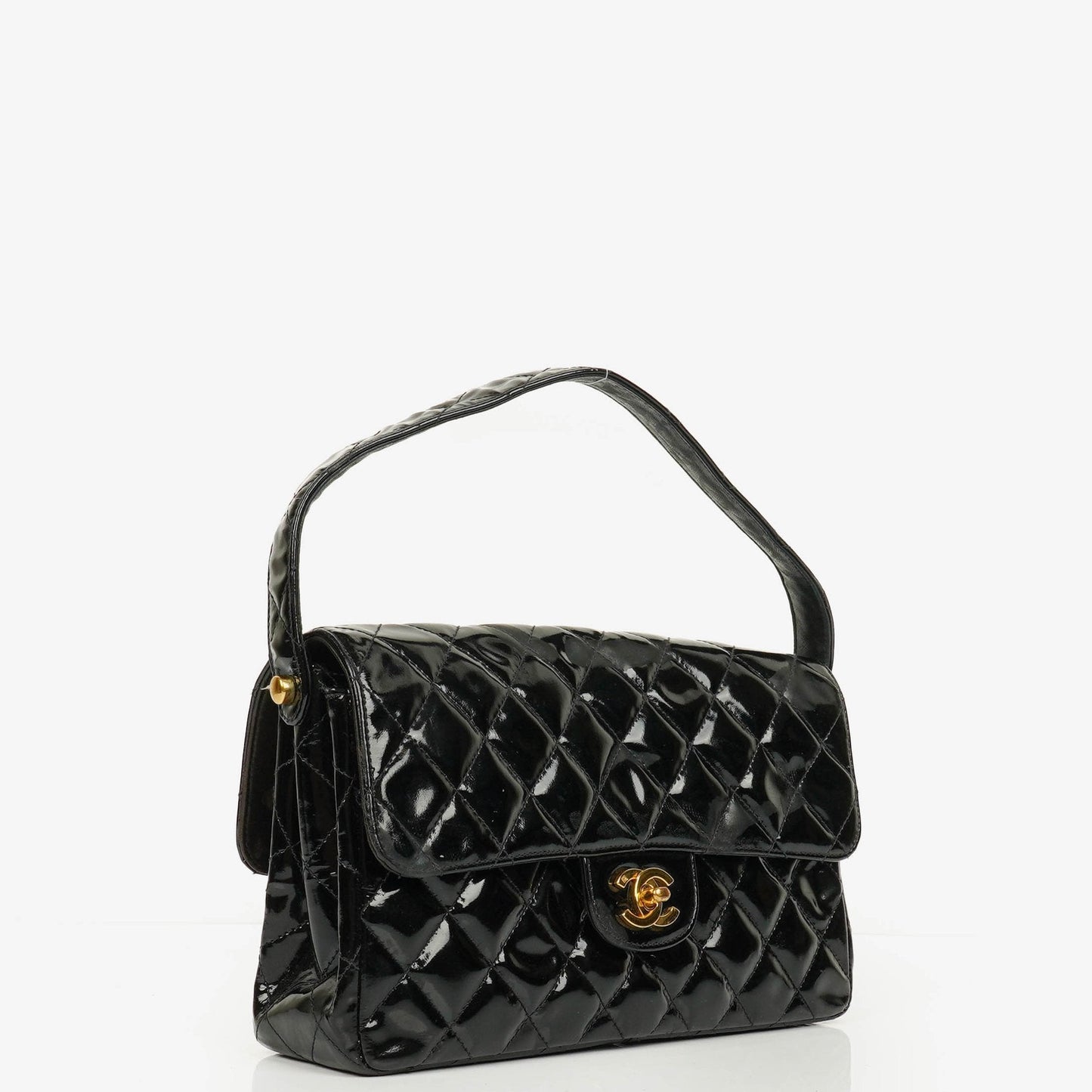 Chanel Black Double-Sided Flap Bag In Quilted Patent Leather