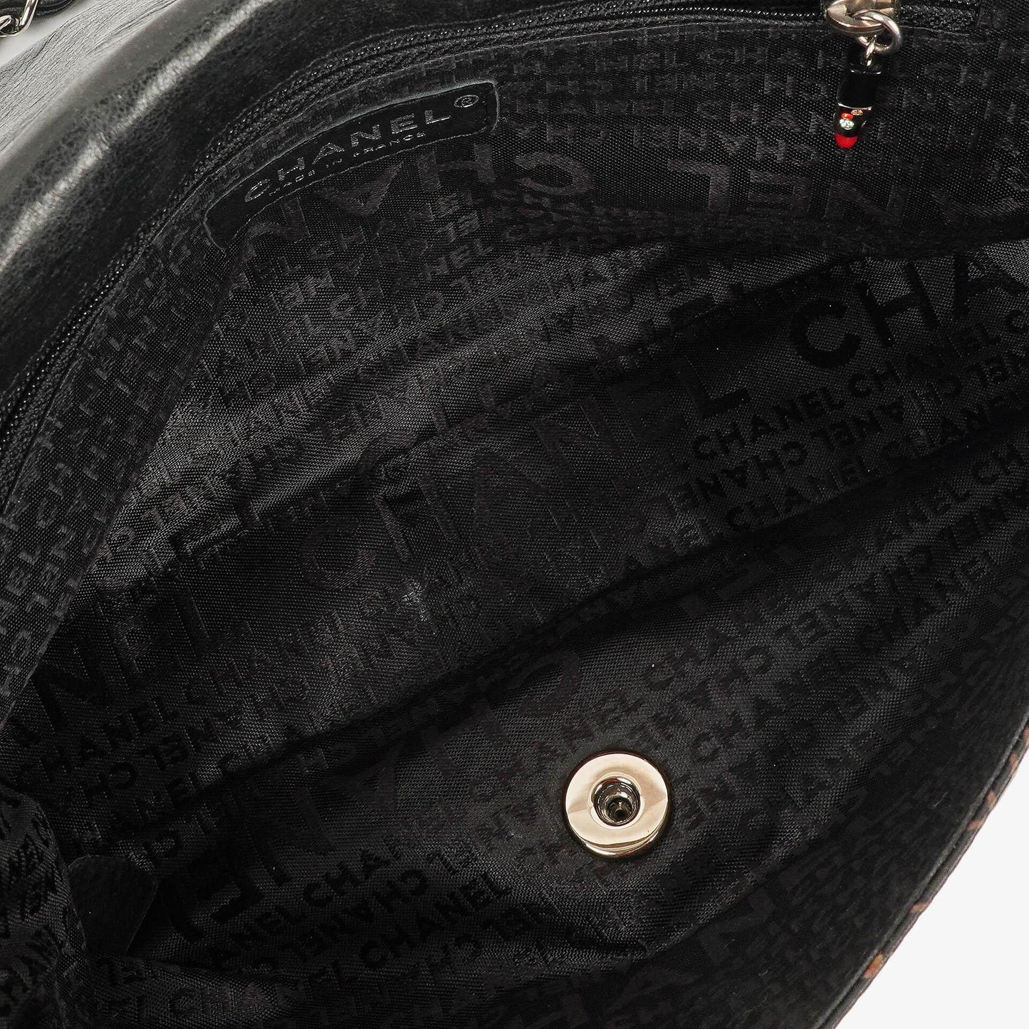 Chanel Black Lipstick Print Satin Flap Bag With Silver-Tone Hardware