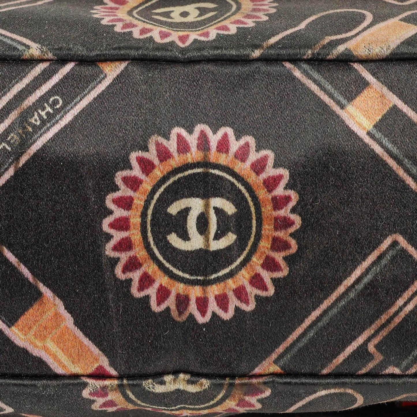 Chanel Black Lipstick Print Satin Flap Bag With Silver-Tone Hardware