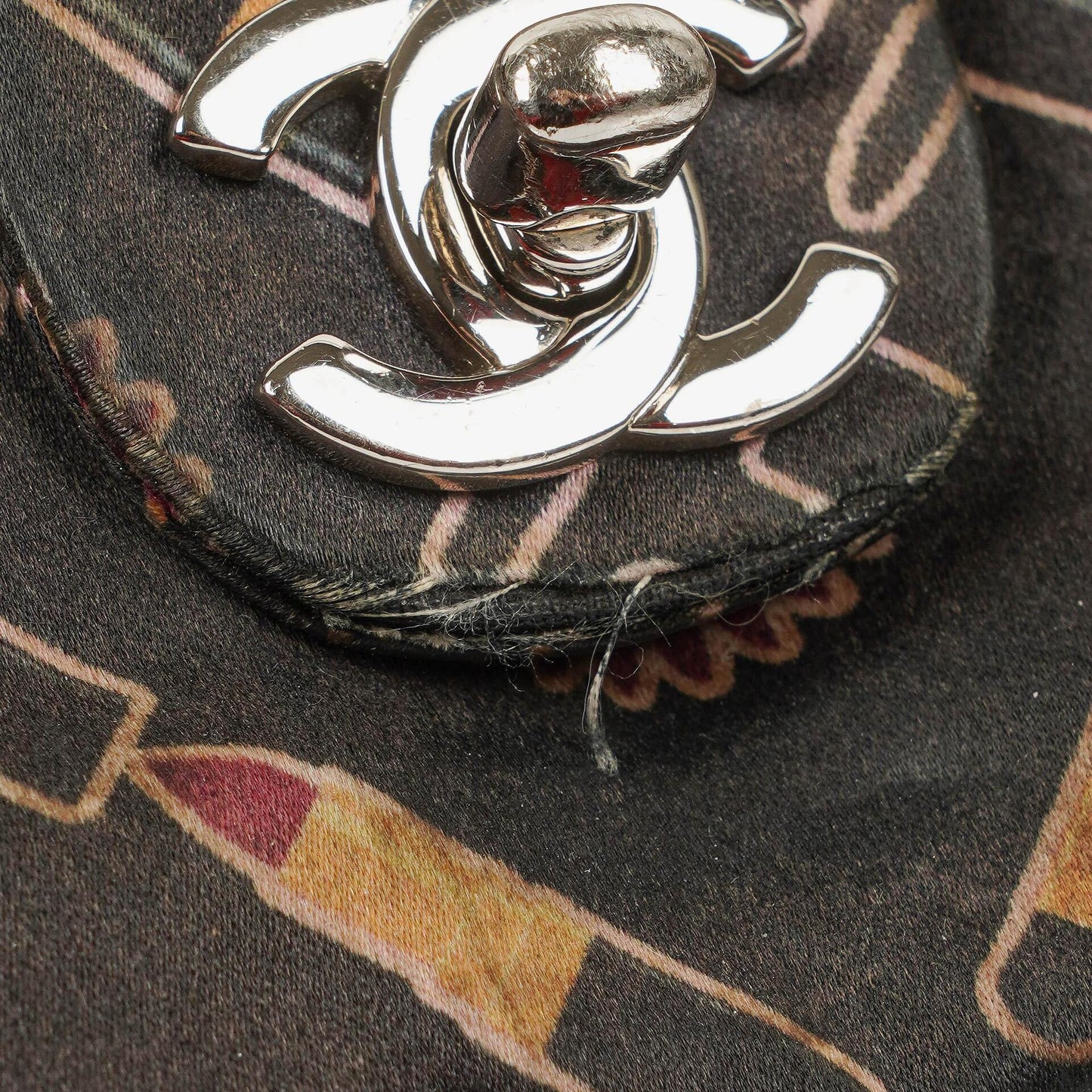 Chanel Black Lipstick Print Satin Flap Bag With Silver-Tone Hardware