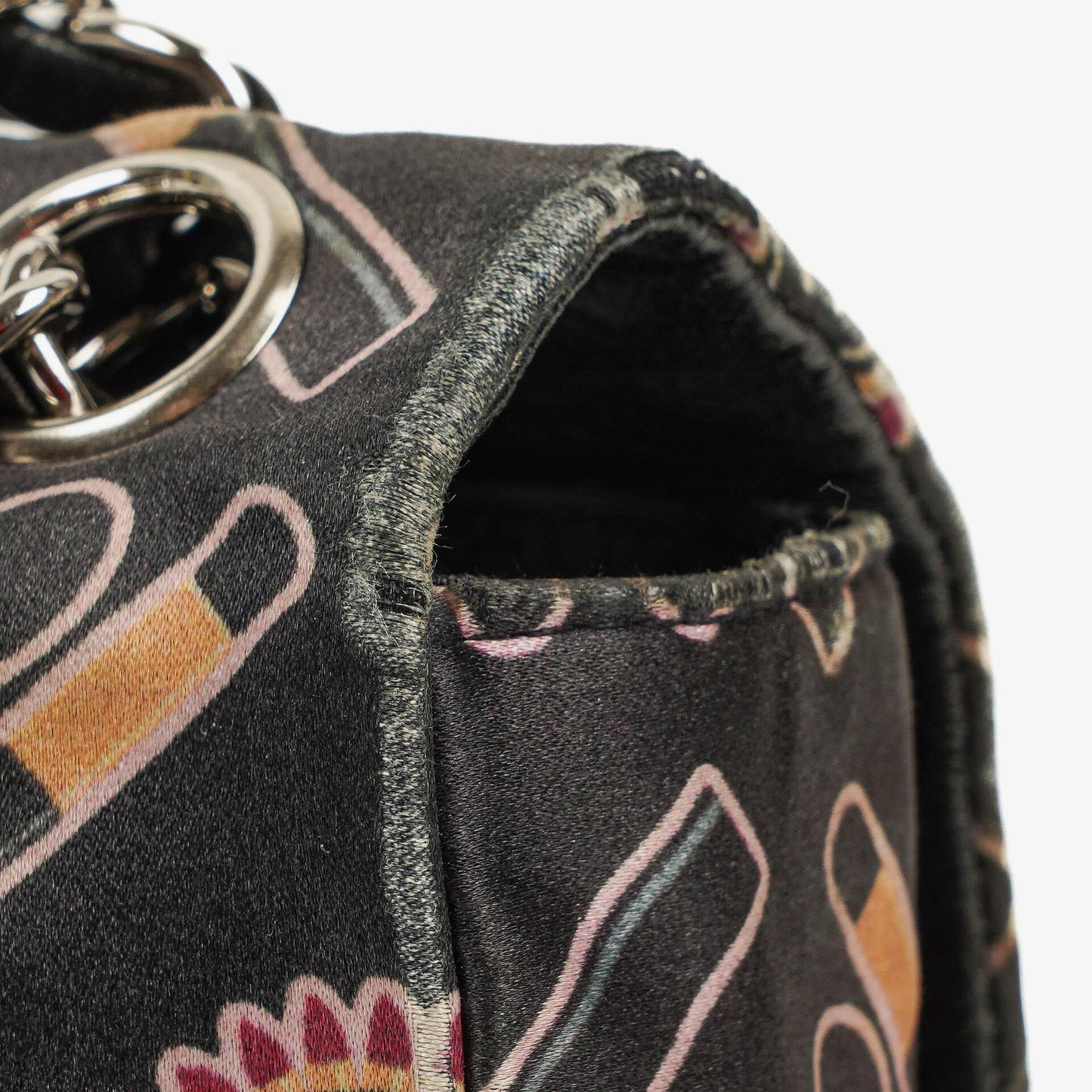 Chanel Black Lipstick Print Satin Flap Bag With Silver-Tone Hardware