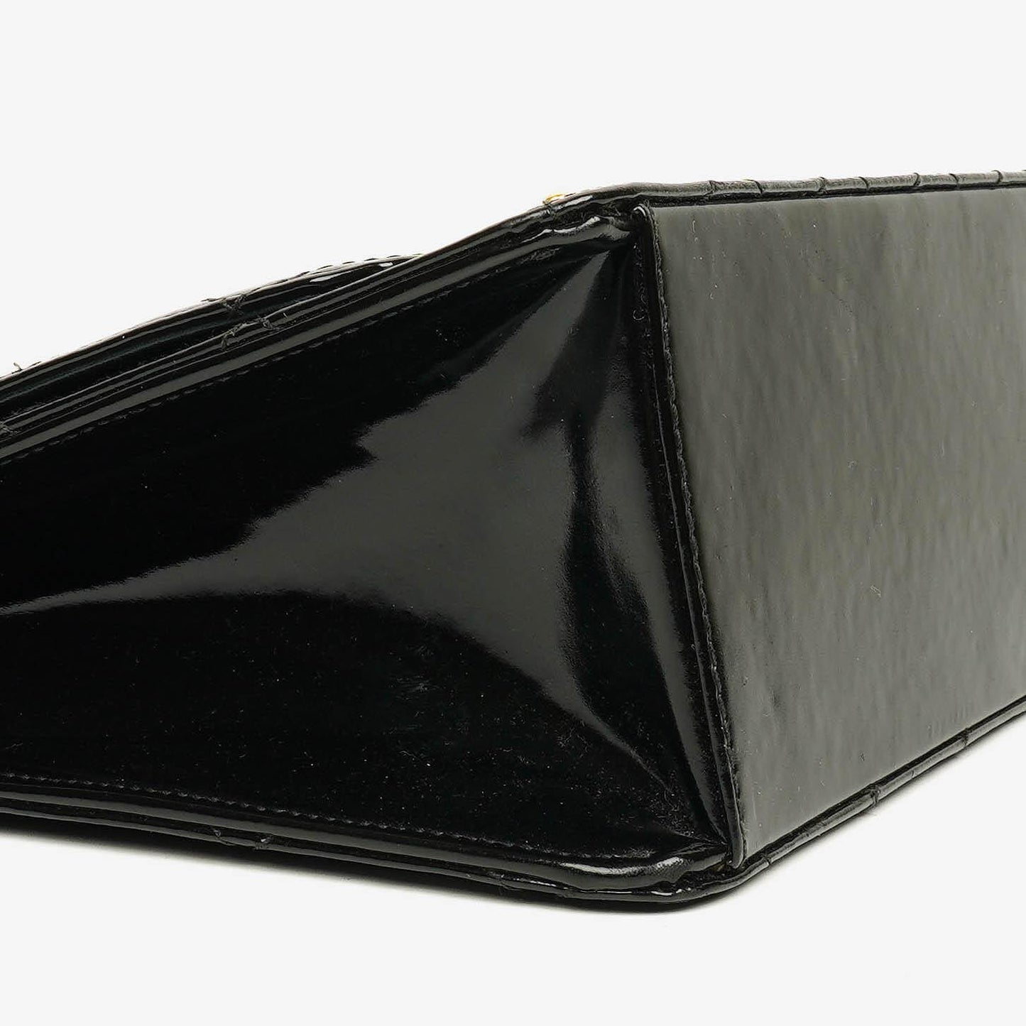 Chanel Black Quilted Patent Leather Top Handle Flap Bag With 24K Gold-Plated Hardware