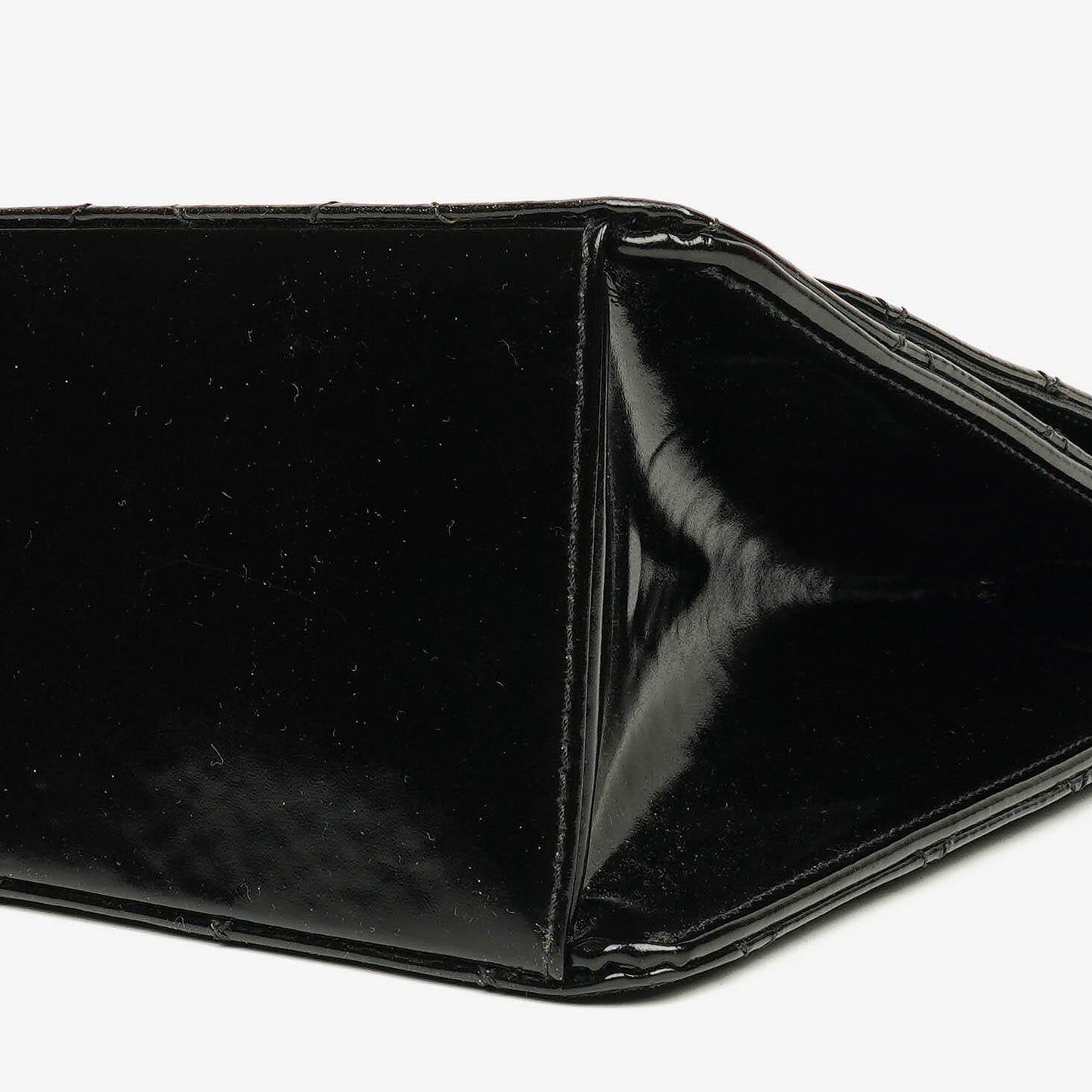 Chanel Black Quilted Patent Leather Top Handle Flap Bag With 24K Gold-Plated Hardware