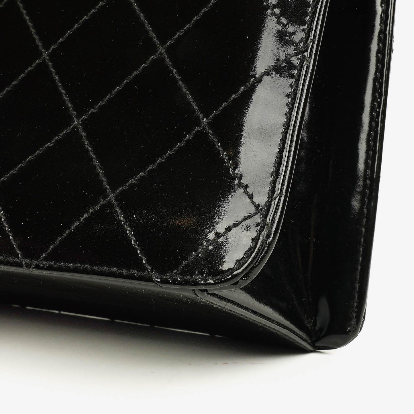 Chanel Black Quilted Patent Leather Top Handle Flap Bag With 24K Gold-Plated Hardware