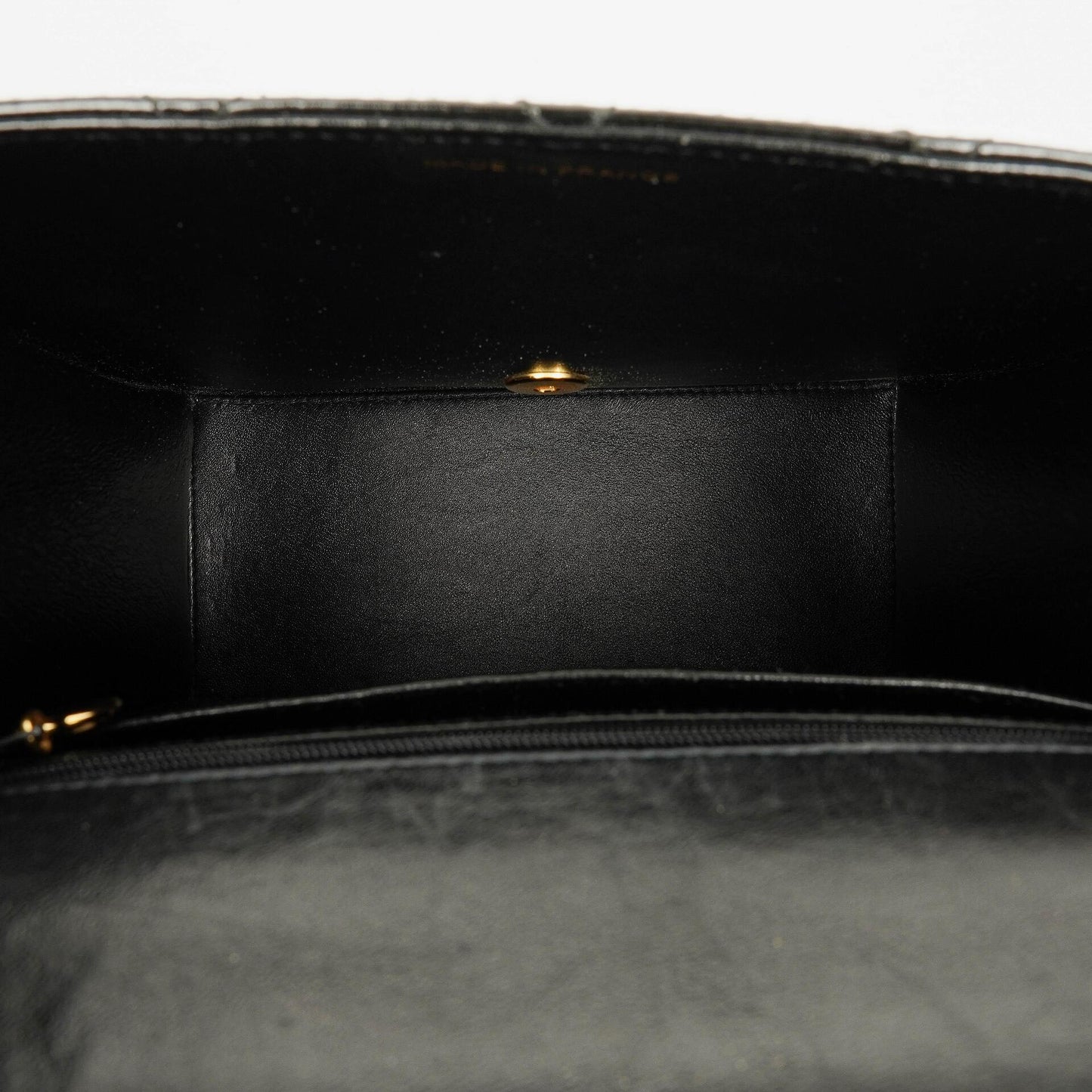 Chanel Black Quilted Patent Leather Top Handle Flap Bag With 24K Gold-Plated Hardware
