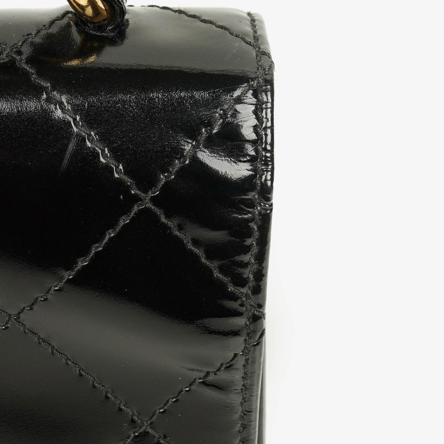Chanel Black Quilted Patent Leather Top Handle Flap Bag With 24K Gold-Plated Hardware