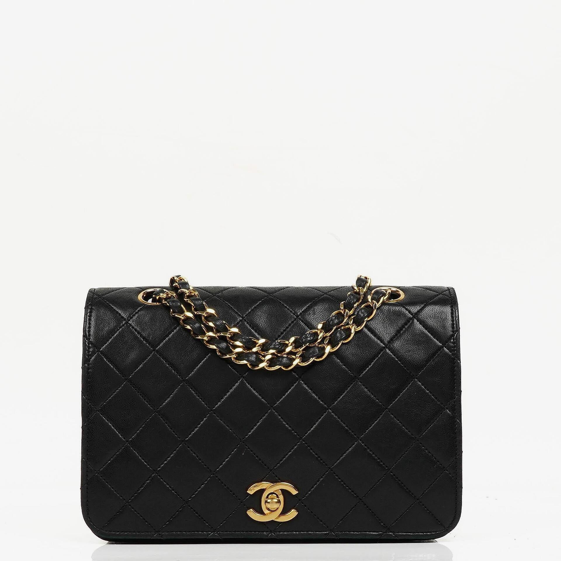 Chanel Black Quilted Lambskin Full Flap Bag With 24K Hardware