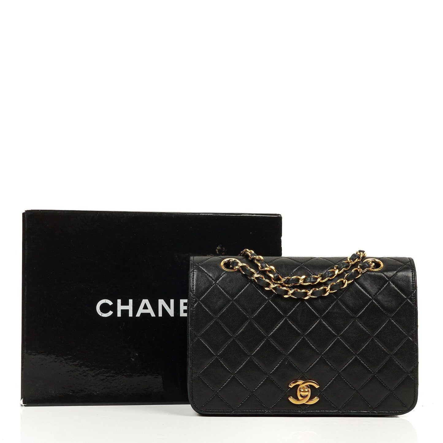 Chanel Black Quilted Lambskin Full Flap Bag With 24K Hardware
