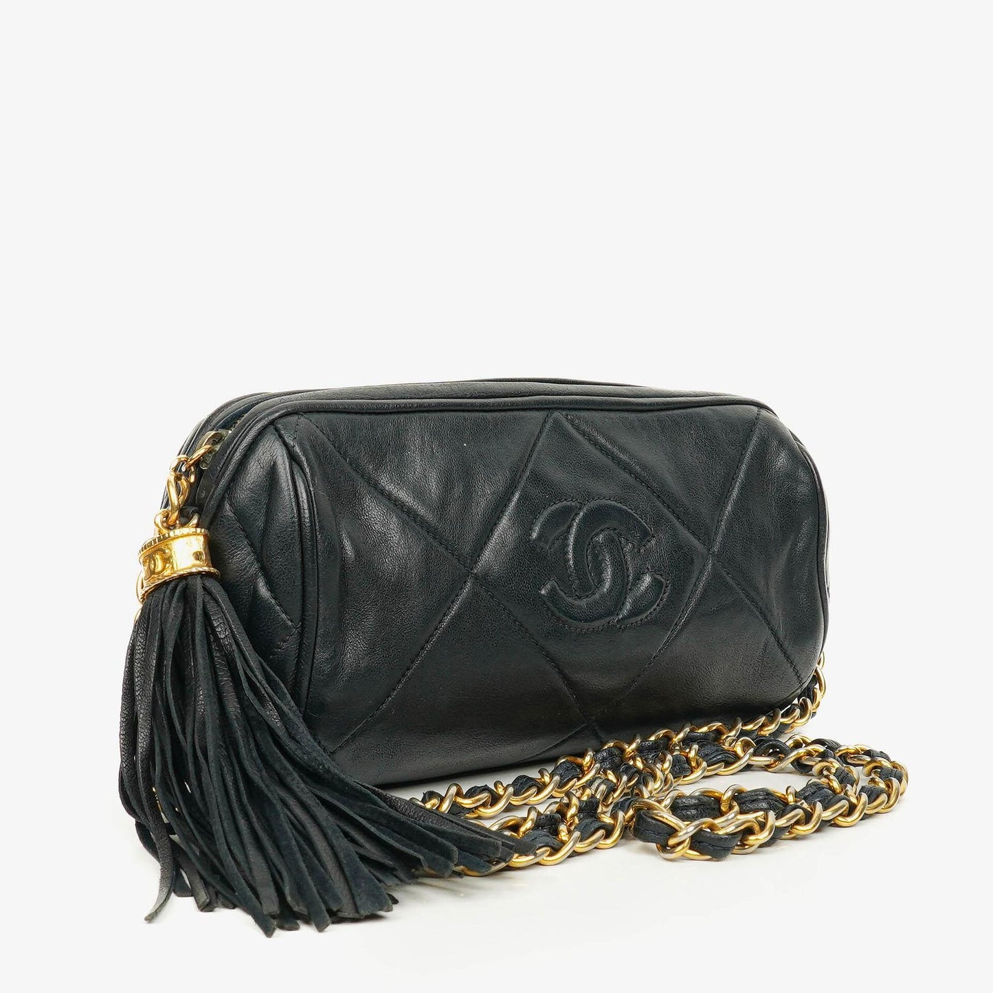 Chanel Black Quilted Lambskin Leather Mini Tassel Barrel Bag