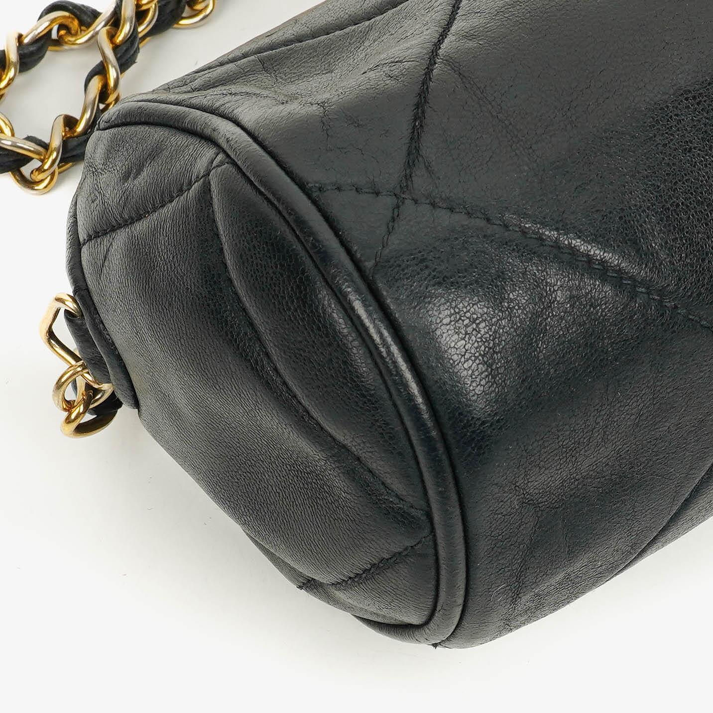 Chanel Black Quilted Lambskin Leather Mini Tassel Barrel Bag