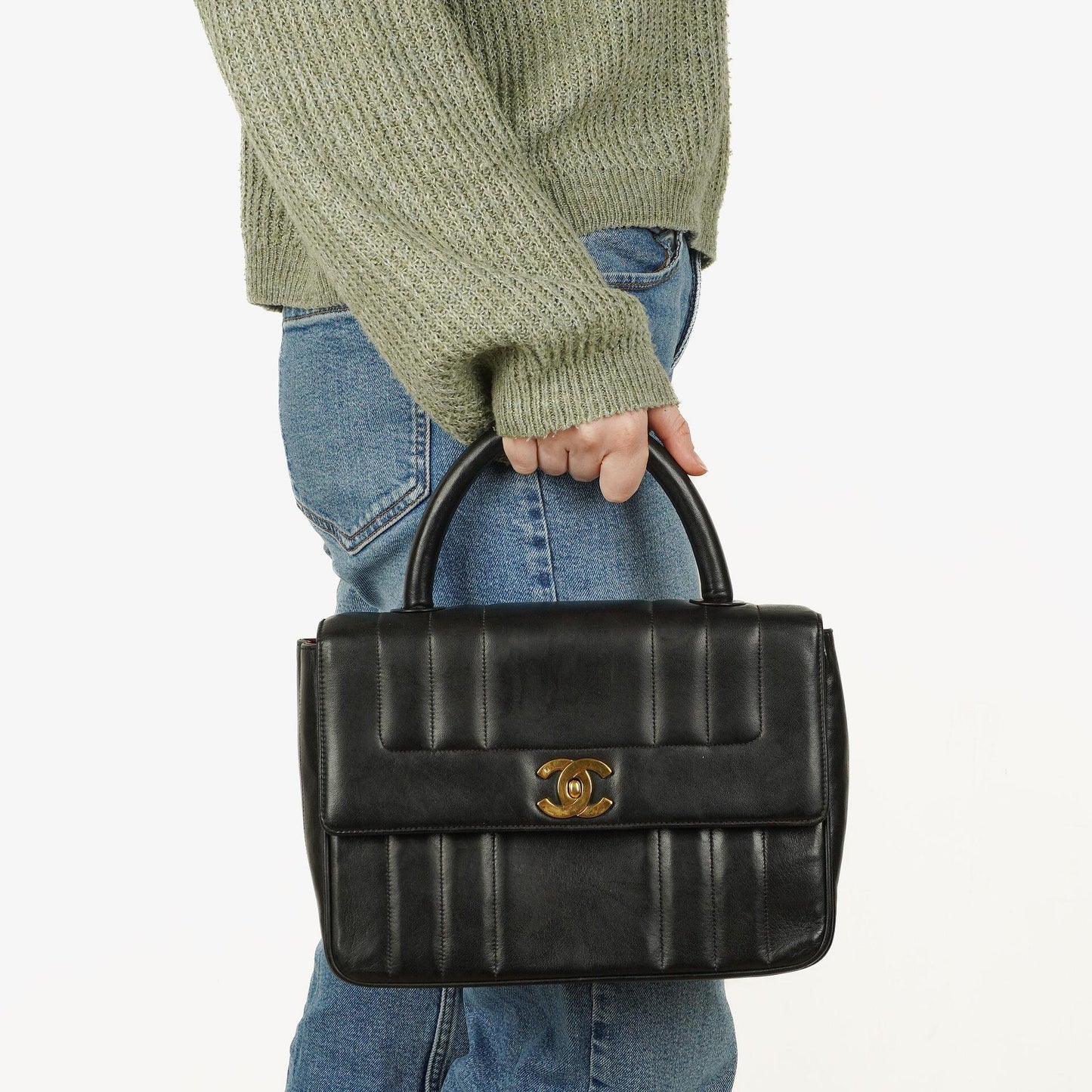 Chanel Kelly Black Vertical Quilted Lambskin Flap Bag With 24K Gold-Plated Hardware