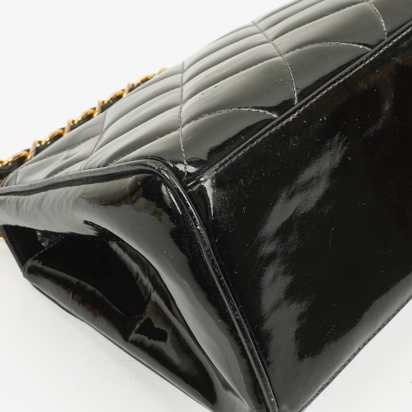 Chanel Black Quilted Patent Leather CC Flap Double Chain Bag