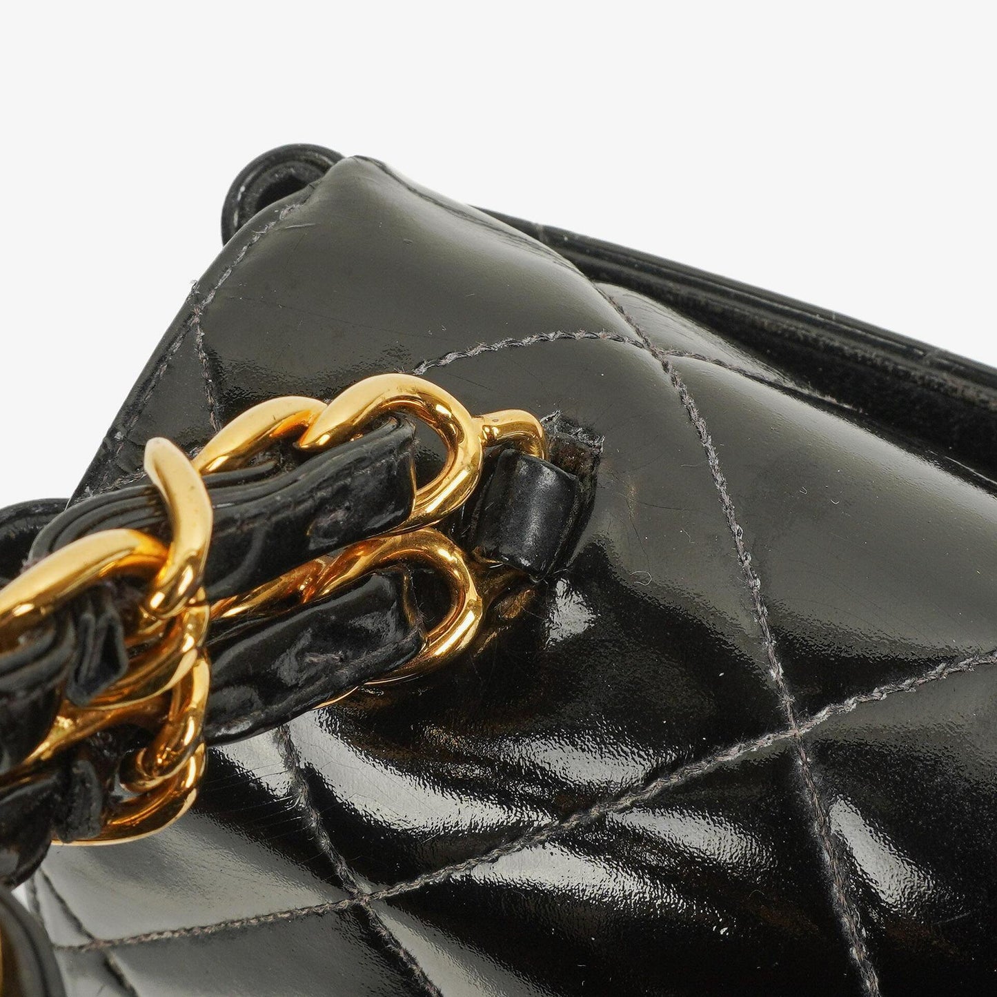 Chanel Black Quilted Patent Leather CC Flap Double Chain Bag