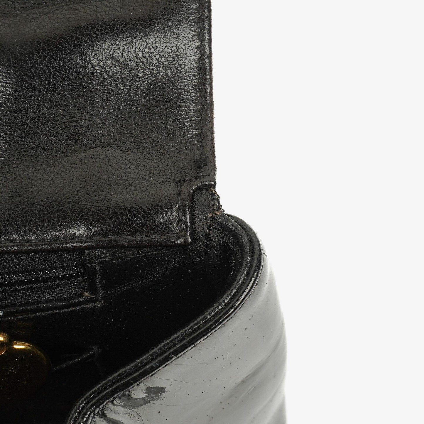 Chanel Black Quilted Patent Leather CC Flap Double Chain Bag