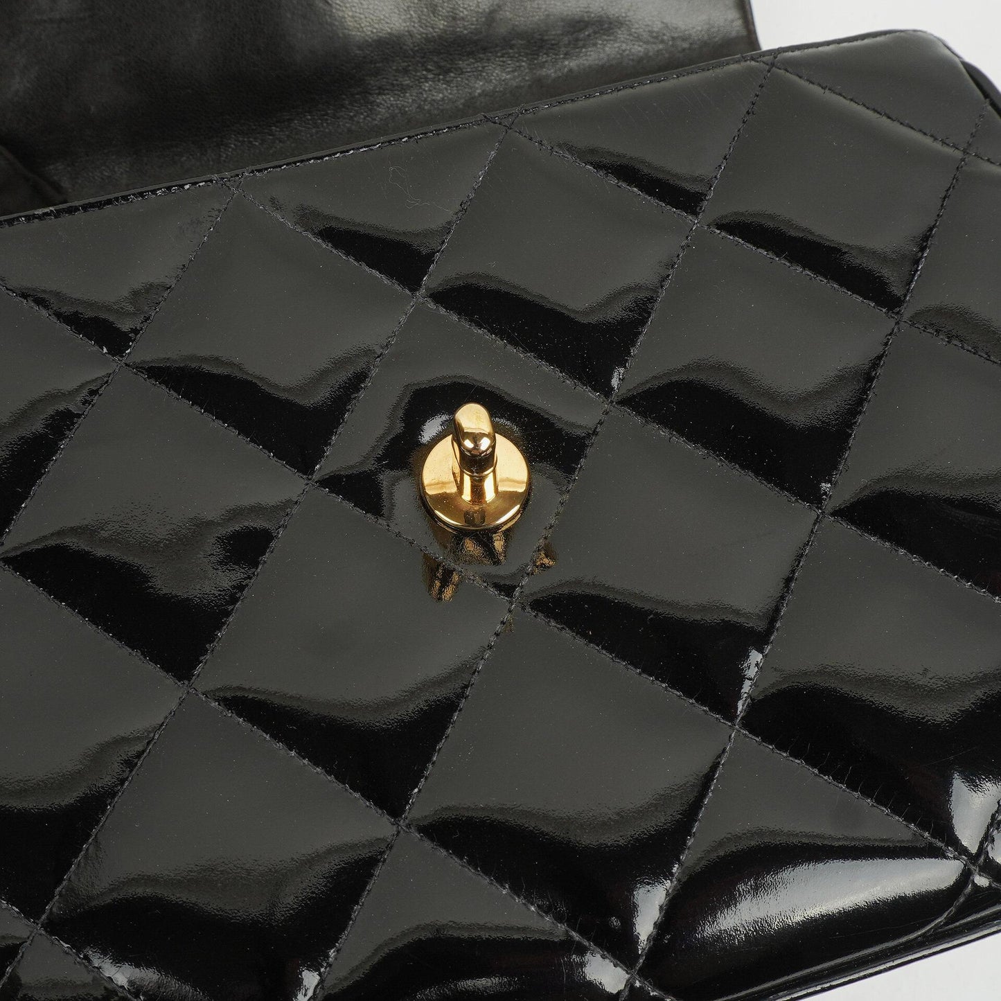 Chanel Black Quilted Patent Leather CC Flap Double Chain Bag