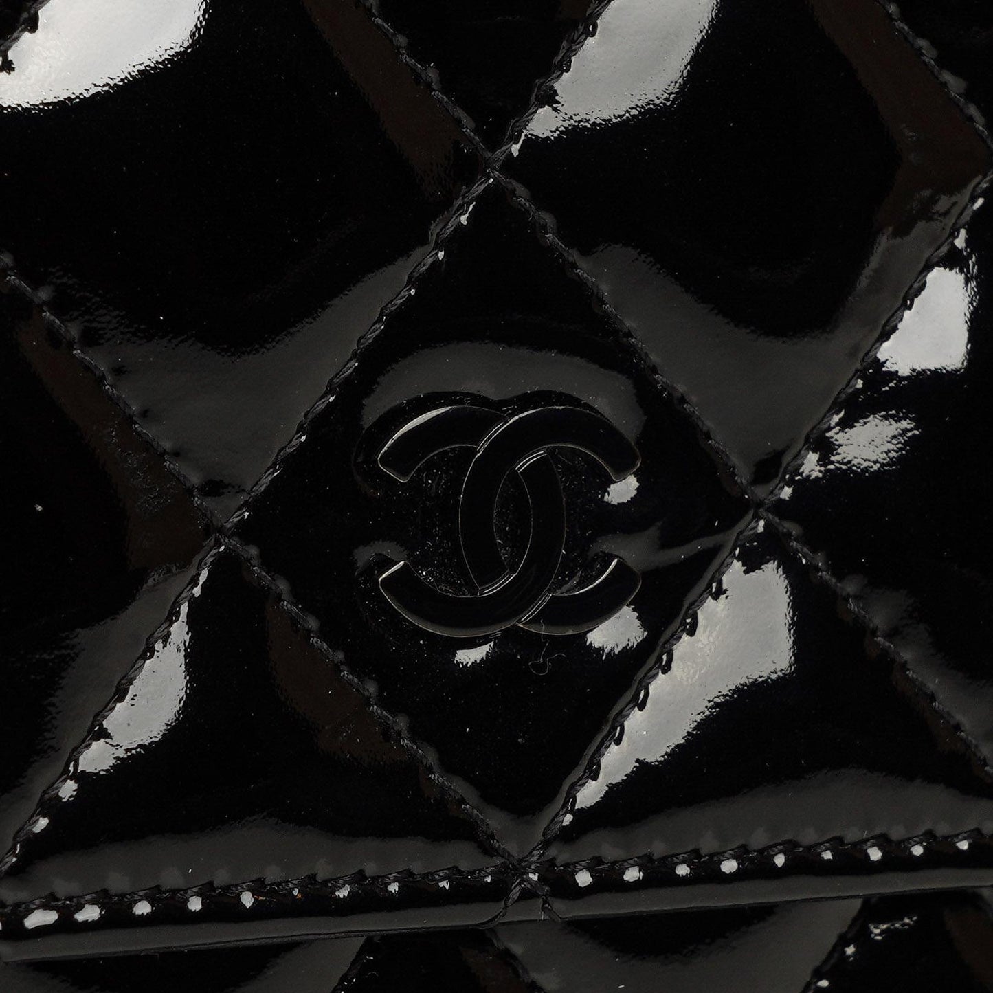 Chanel Black Quilted Patent Leather Wallet On Chain WOC With Silver-Tone Hardware