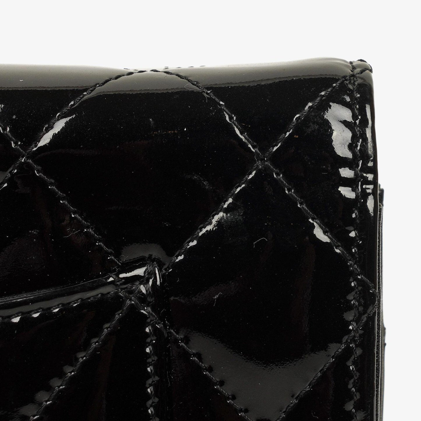 Chanel Black Quilted Patent Leather Wallet On Chain WOC With Silver-Tone Hardware