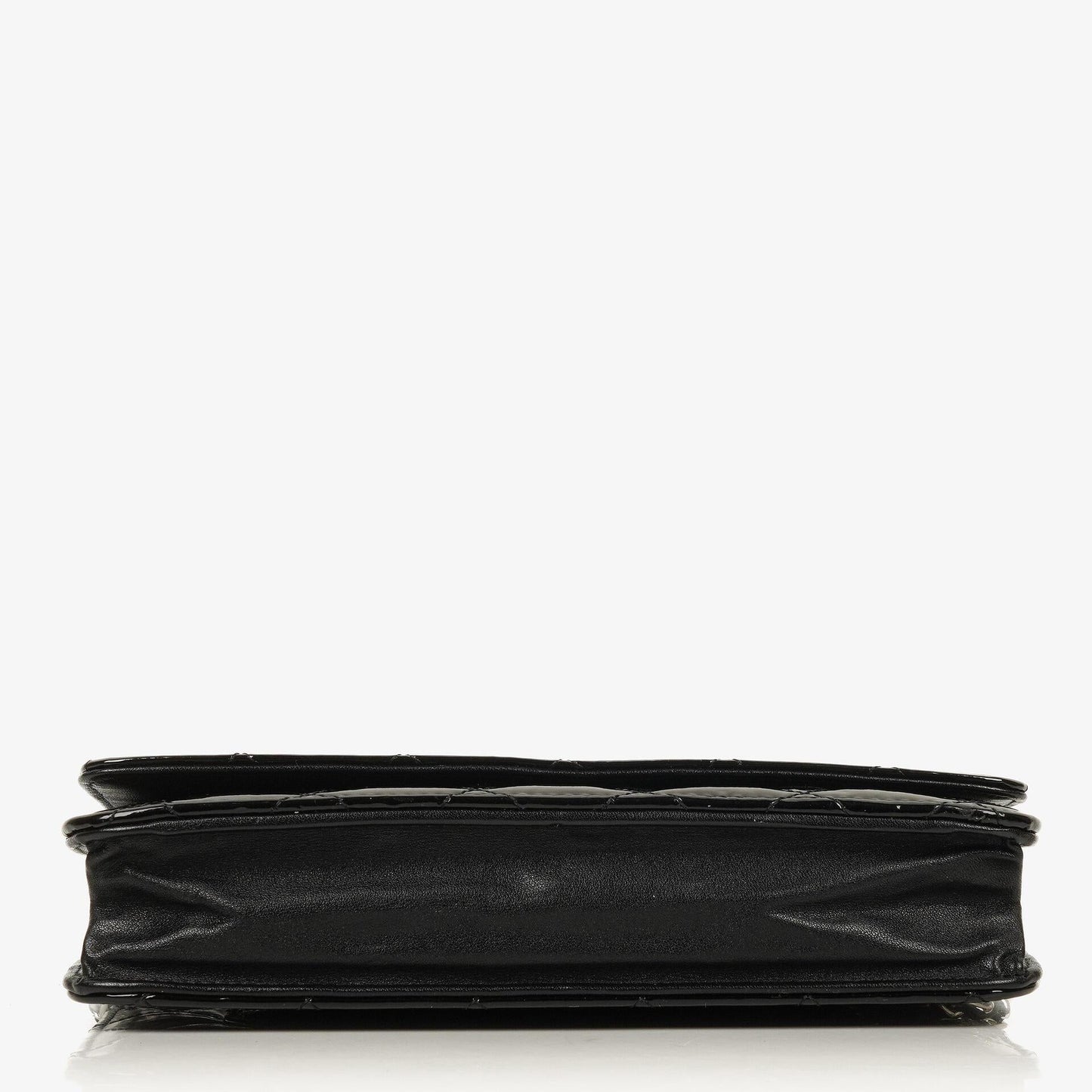 Chanel Black Quilted Patent Leather Wallet On Chain WOC With Silver-Tone Hardware