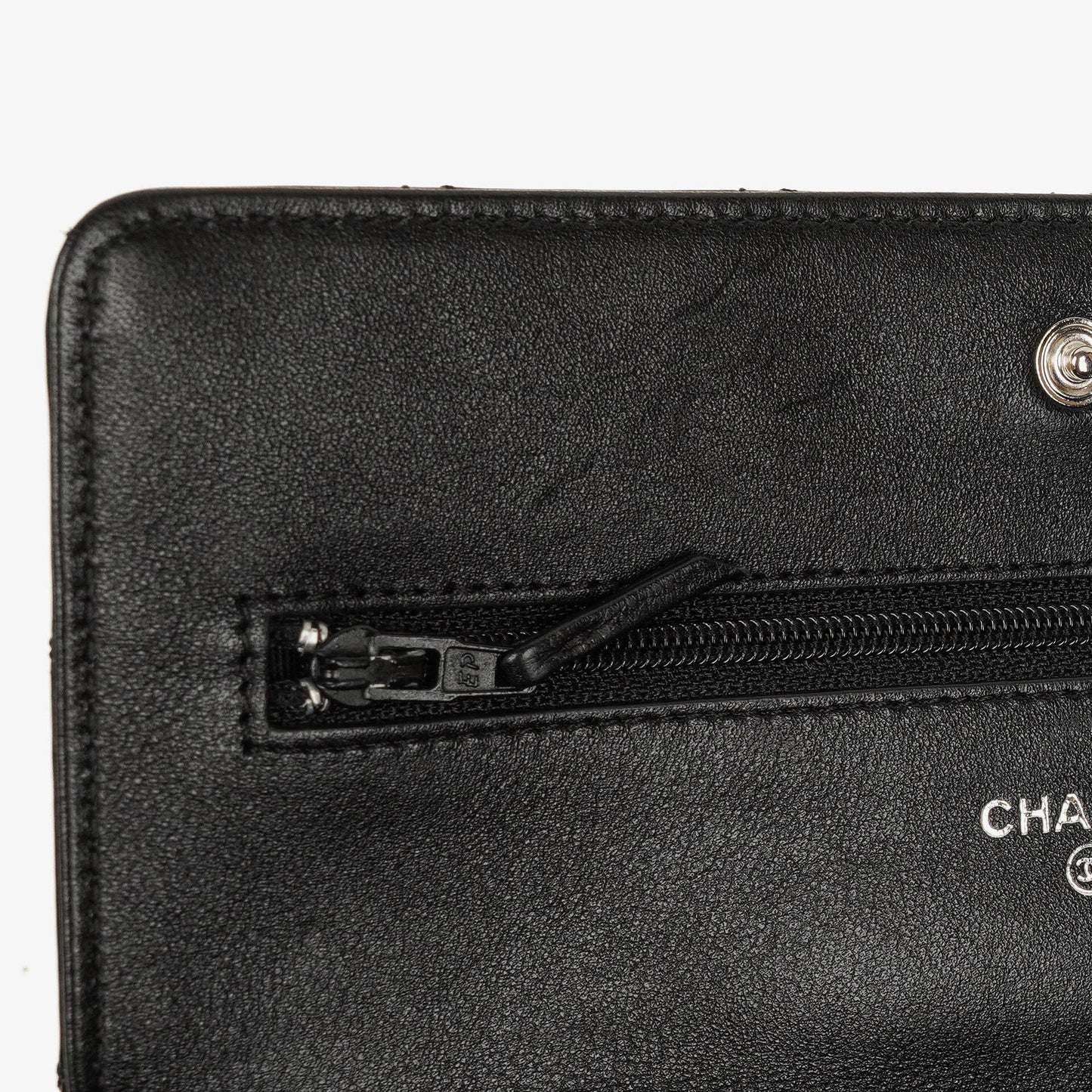 Chanel Black Quilted Patent Leather Wallet On Chain WOC With Silver-Tone Hardware