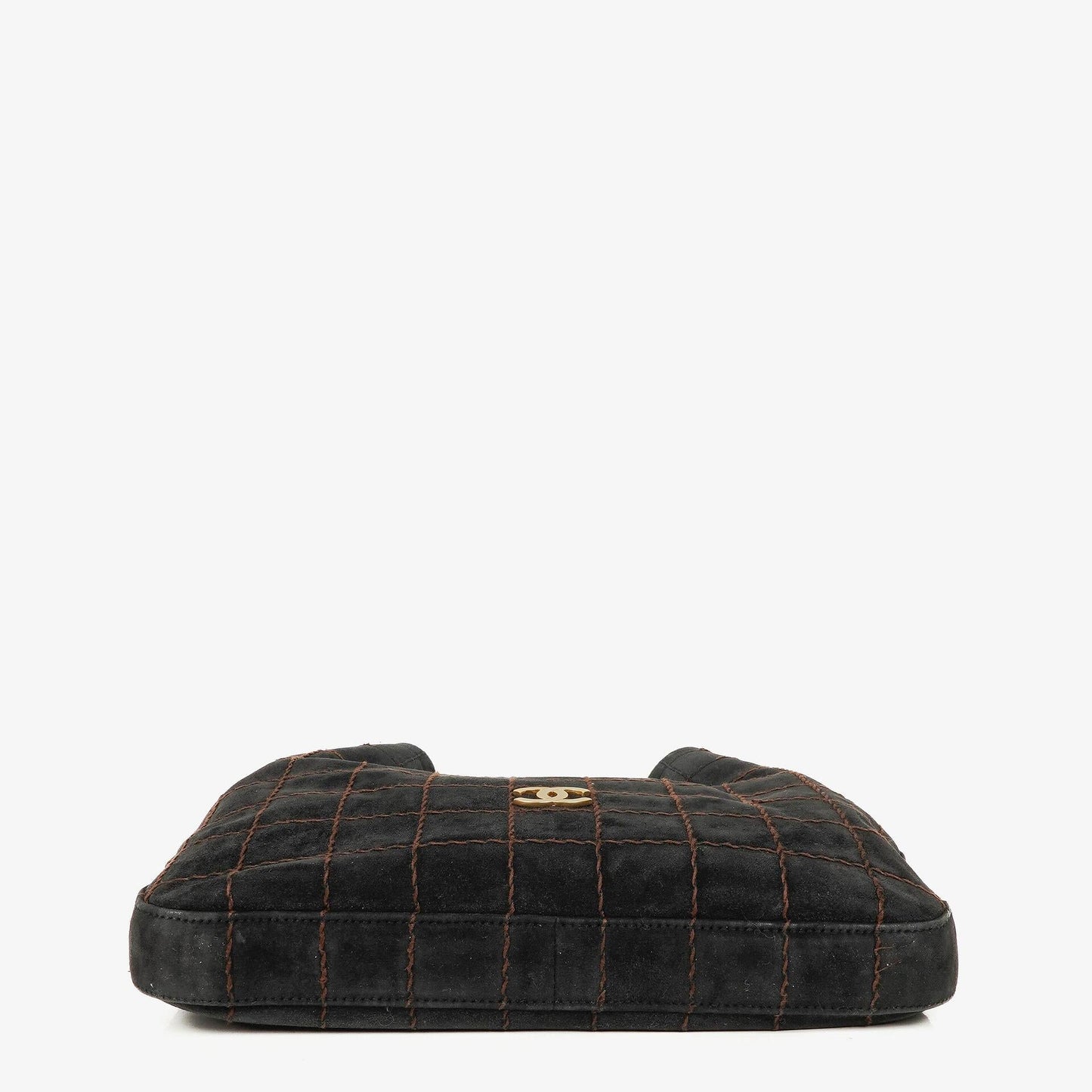 Chanel Black Suede Stitched Chocolate Bar Drawstring Tote Bag