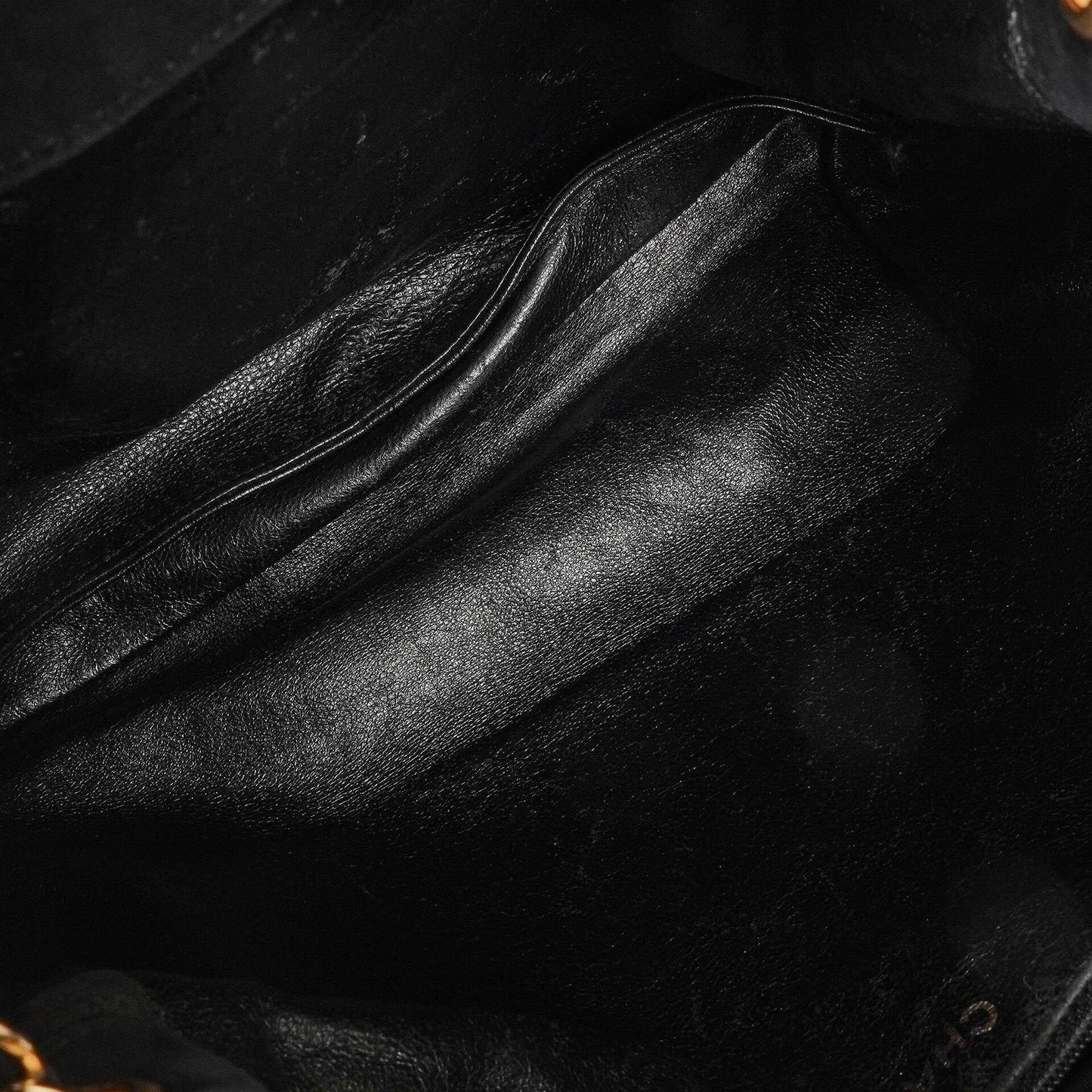 Chanel Black Suede Stitched Chocolate Bar Drawstring Tote Bag