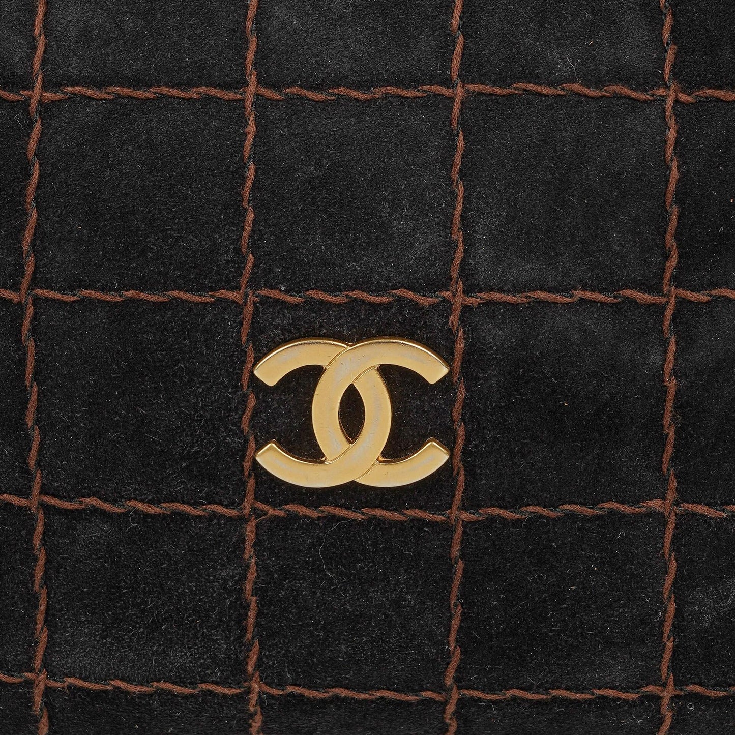 Chanel Black Suede Stitched Chocolate Bar Drawstring Tote Bag