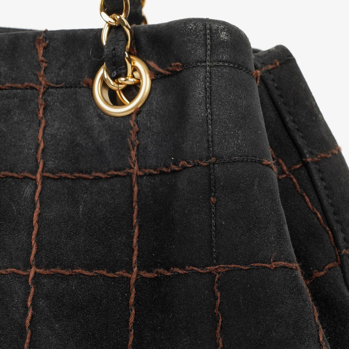 Chanel Black Suede Stitched Chocolate Bar Drawstring Tote Bag