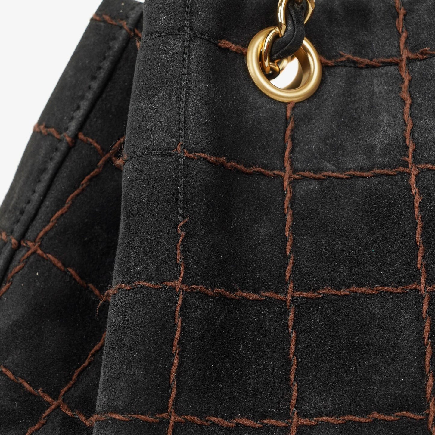 Chanel Black Suede Stitched Chocolate Bar Drawstring Tote Bag