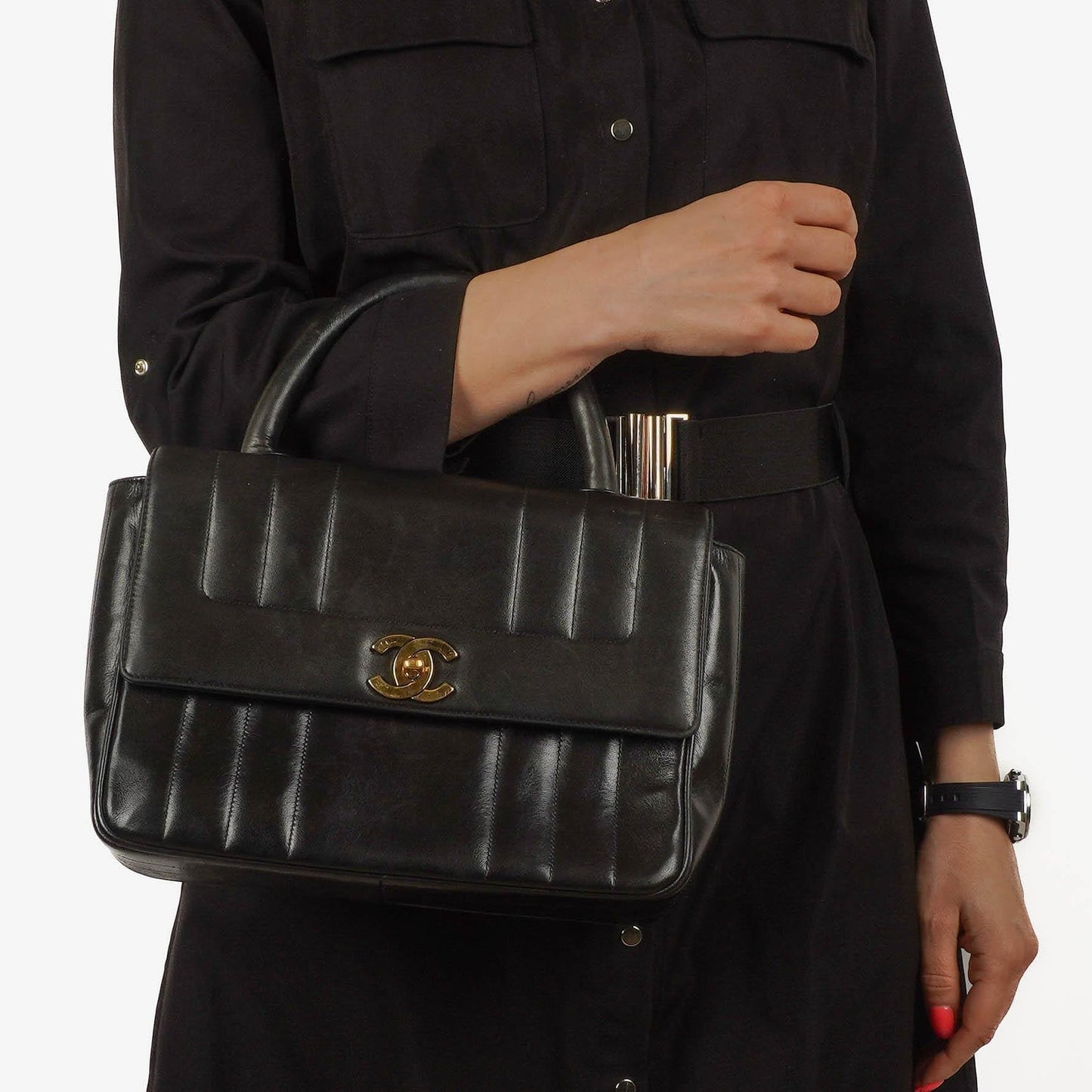 Chanel Black Vertical Quilted Lambskin Kelly Flap Bag