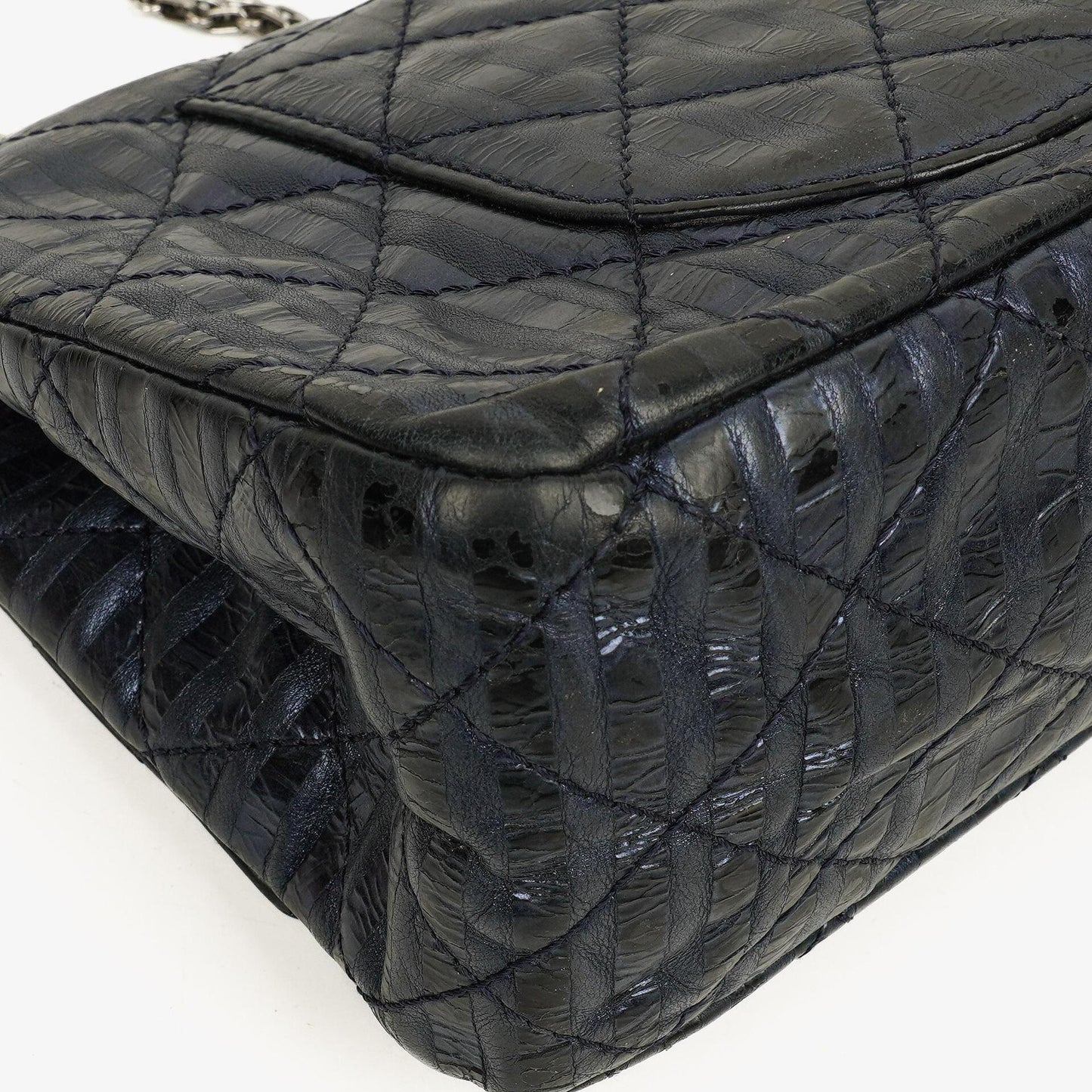 Chanel Blue Metallic Striped 2.55 Reissue Quilted Calfskin Leather 227 Jumbo Flap Bag