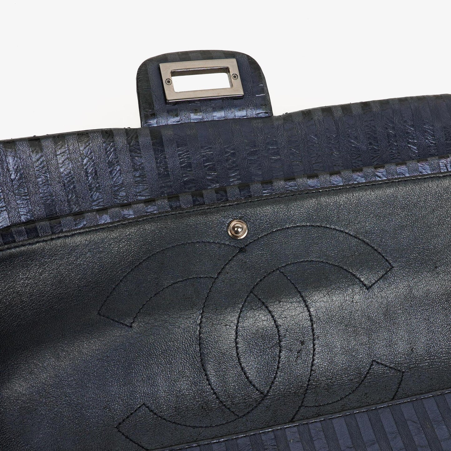 Chanel Blue Metallic Striped 2.55 Reissue Quilted Calfskin Leather 227 Jumbo Flap Bag