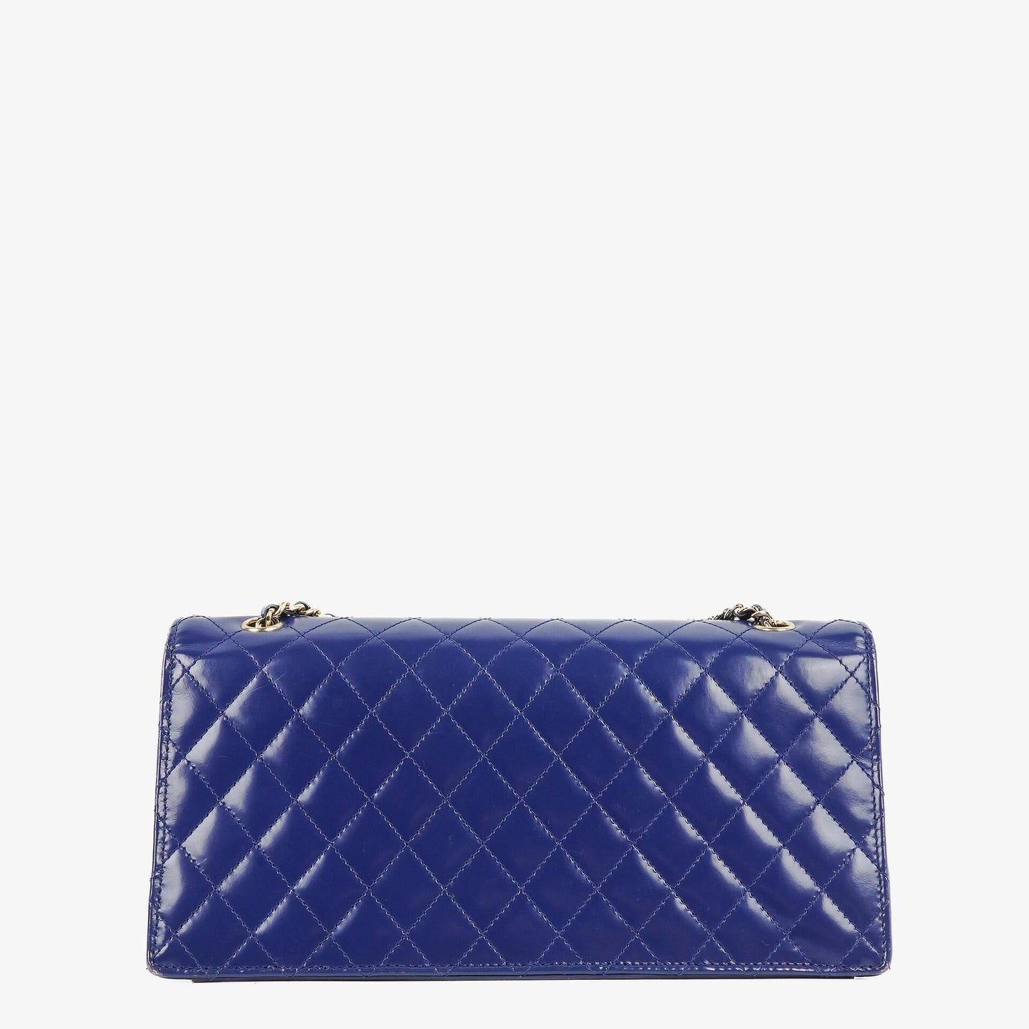Chanel Blue Quilted Patent Leather Long Flap Bag