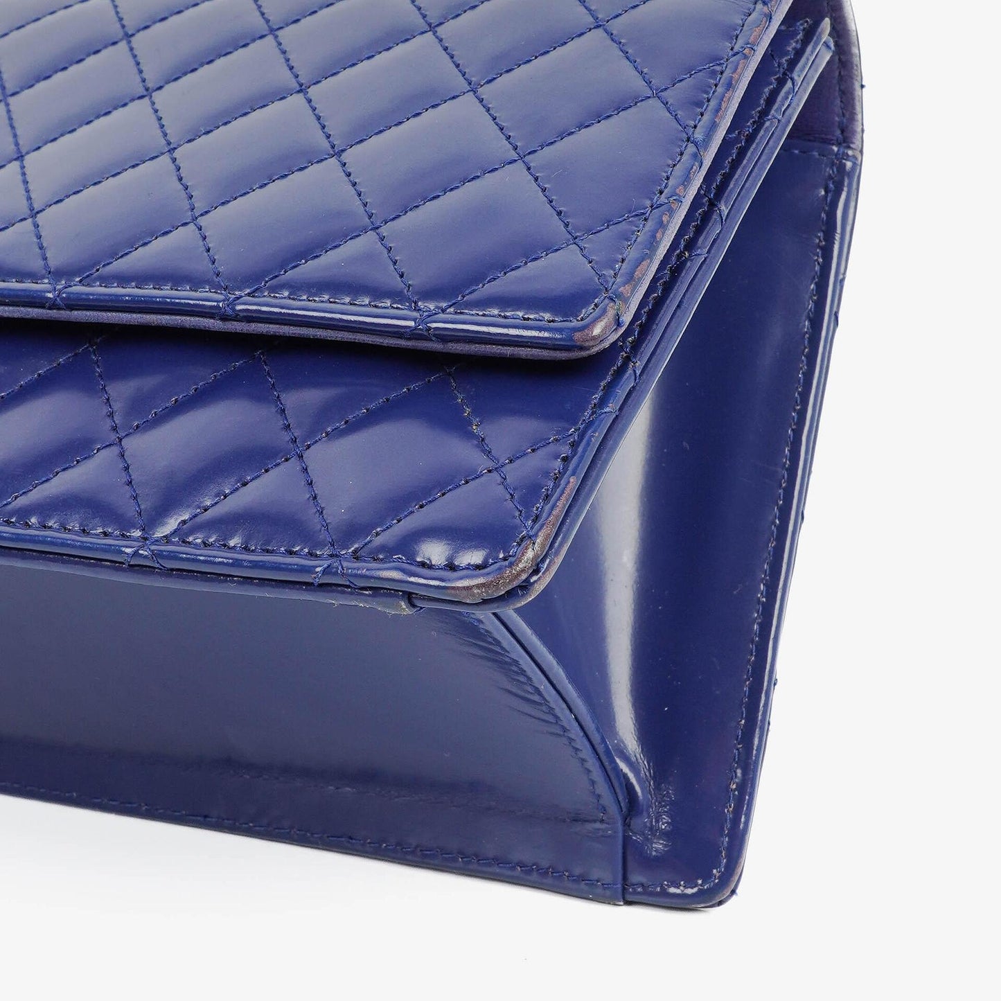 Chanel Blue Quilted Patent Leather Long Flap Bag