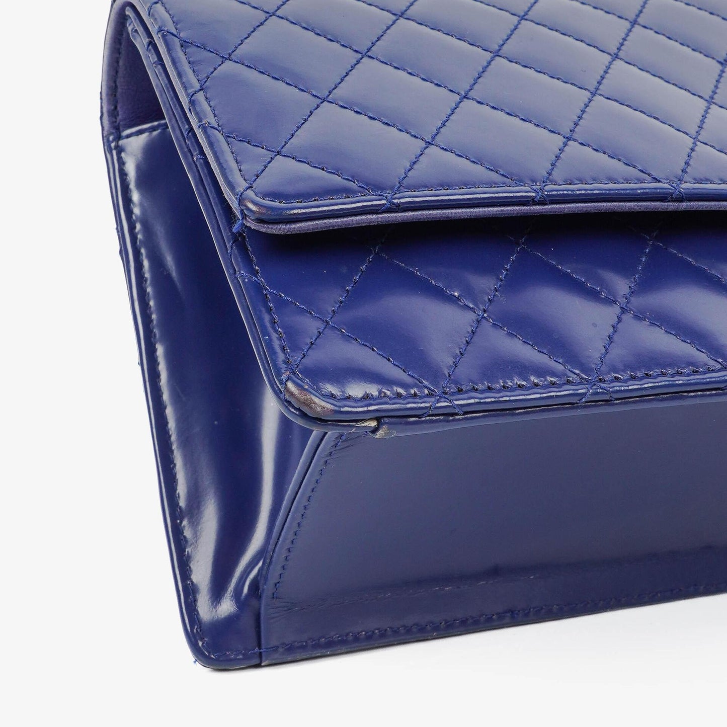 Chanel Blue Quilted Patent Leather Long Flap Bag