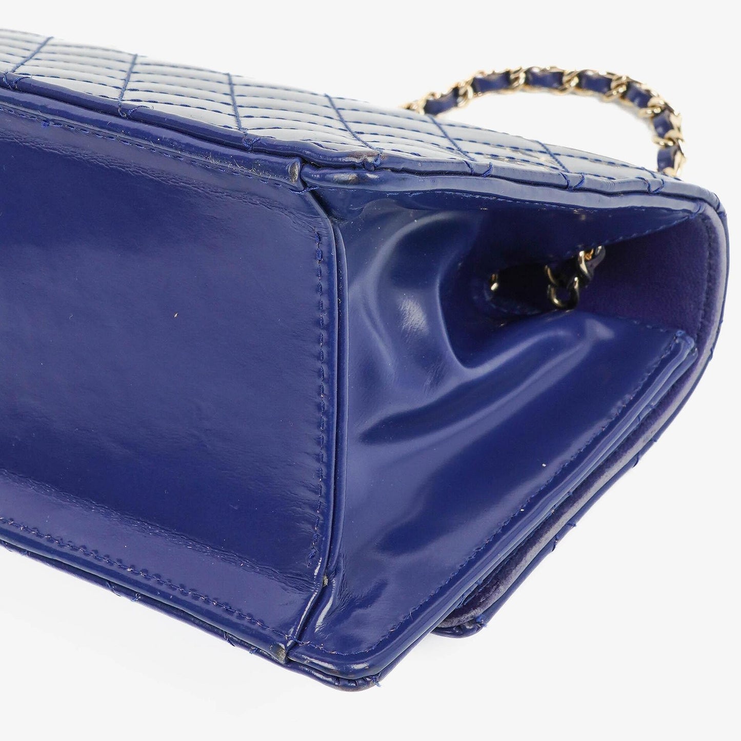 Chanel Blue Quilted Patent Leather Long Flap Bag
