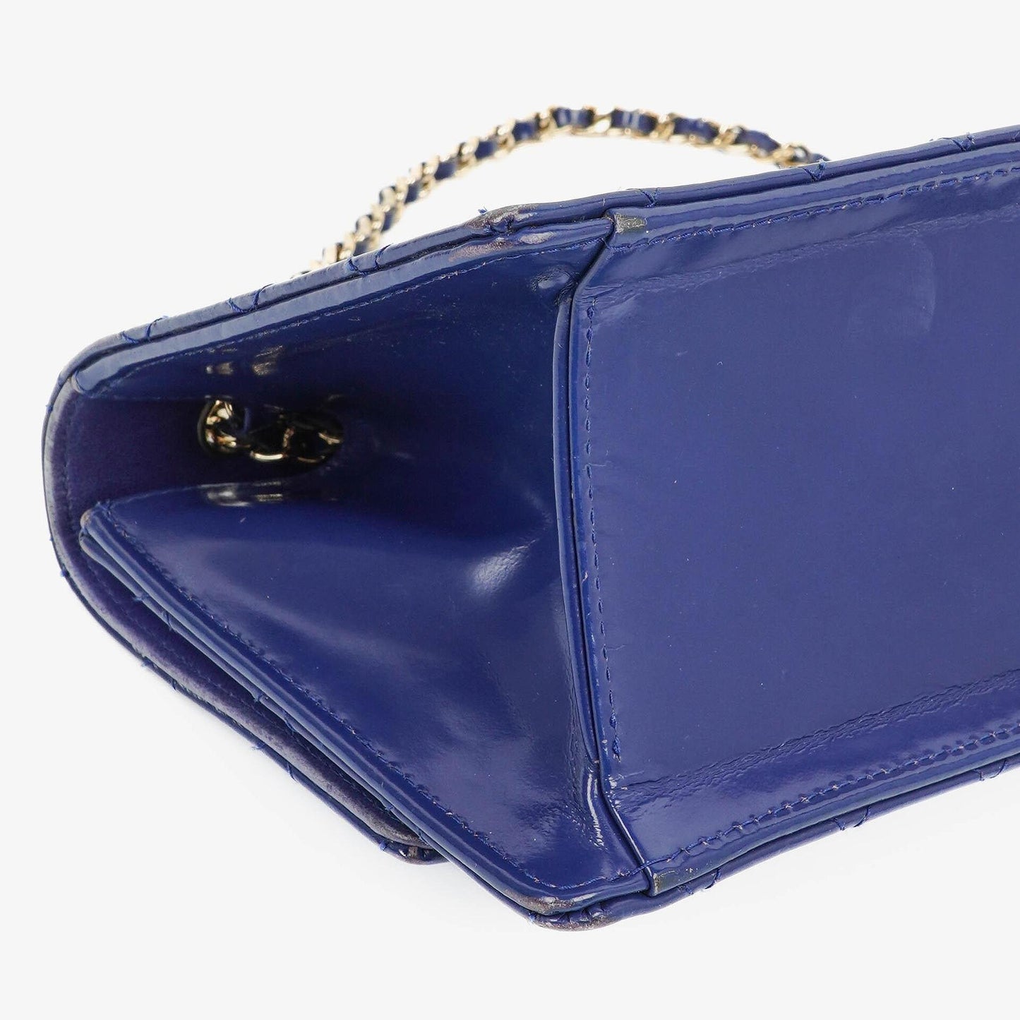 Chanel Blue Quilted Patent Leather Long Flap Bag