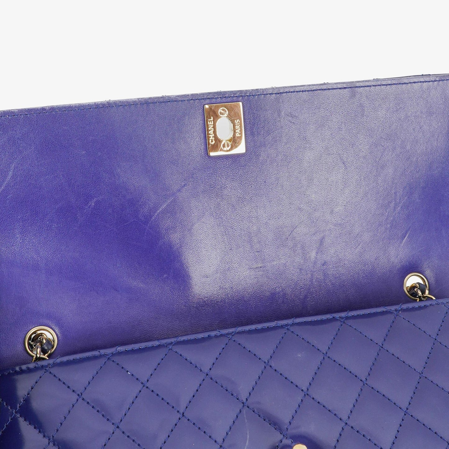 Chanel Blue Quilted Patent Leather Long Flap Bag