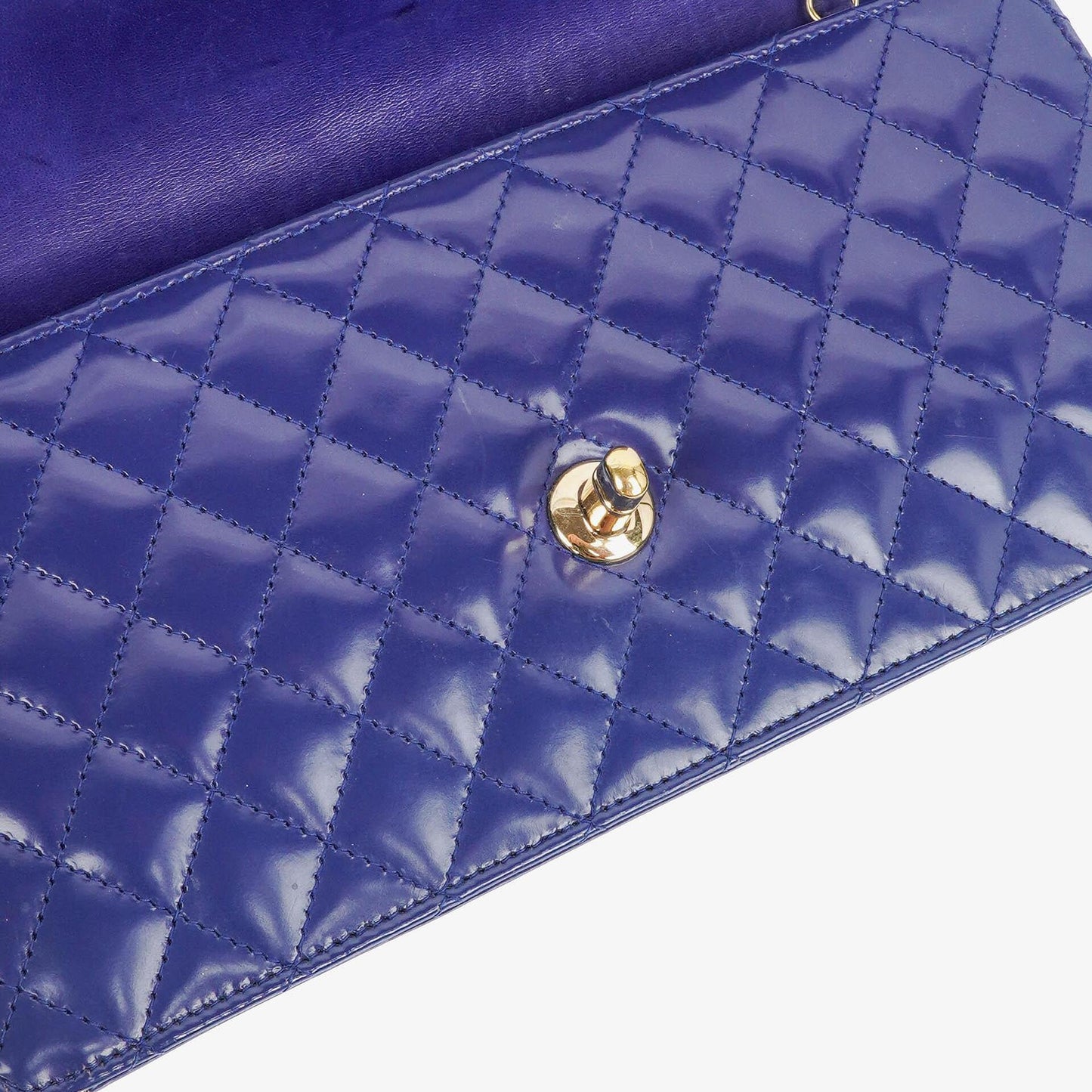 Chanel Blue Quilted Patent Leather Long Flap Bag