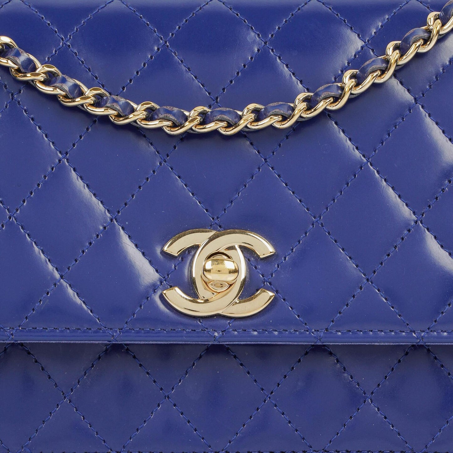 Chanel Blue Quilted Patent Leather Long Flap Bag