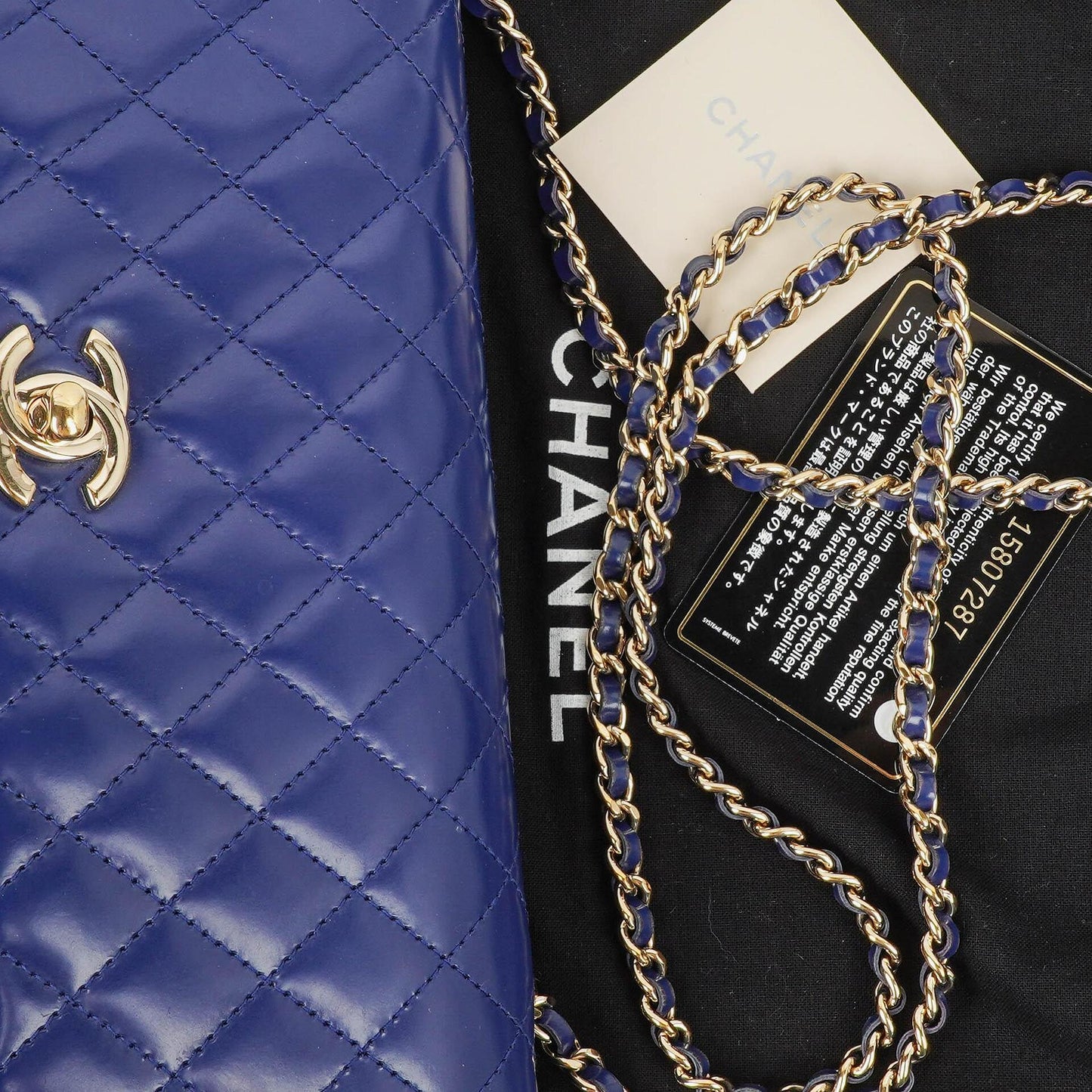 Chanel Blue Quilted Patent Leather Long Flap Bag