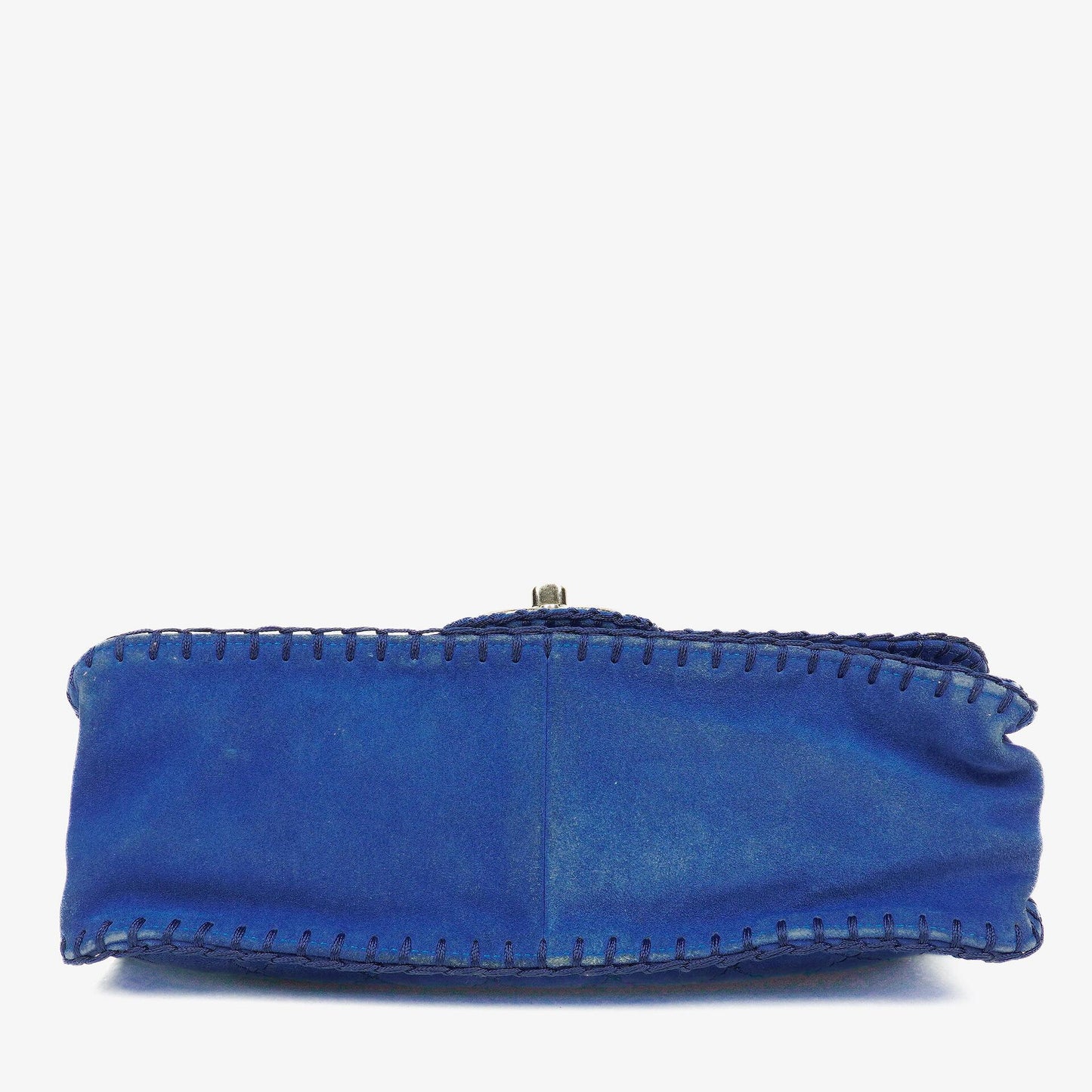Chanel Blue Quilted Suede Whipstitch Large Flap Bag