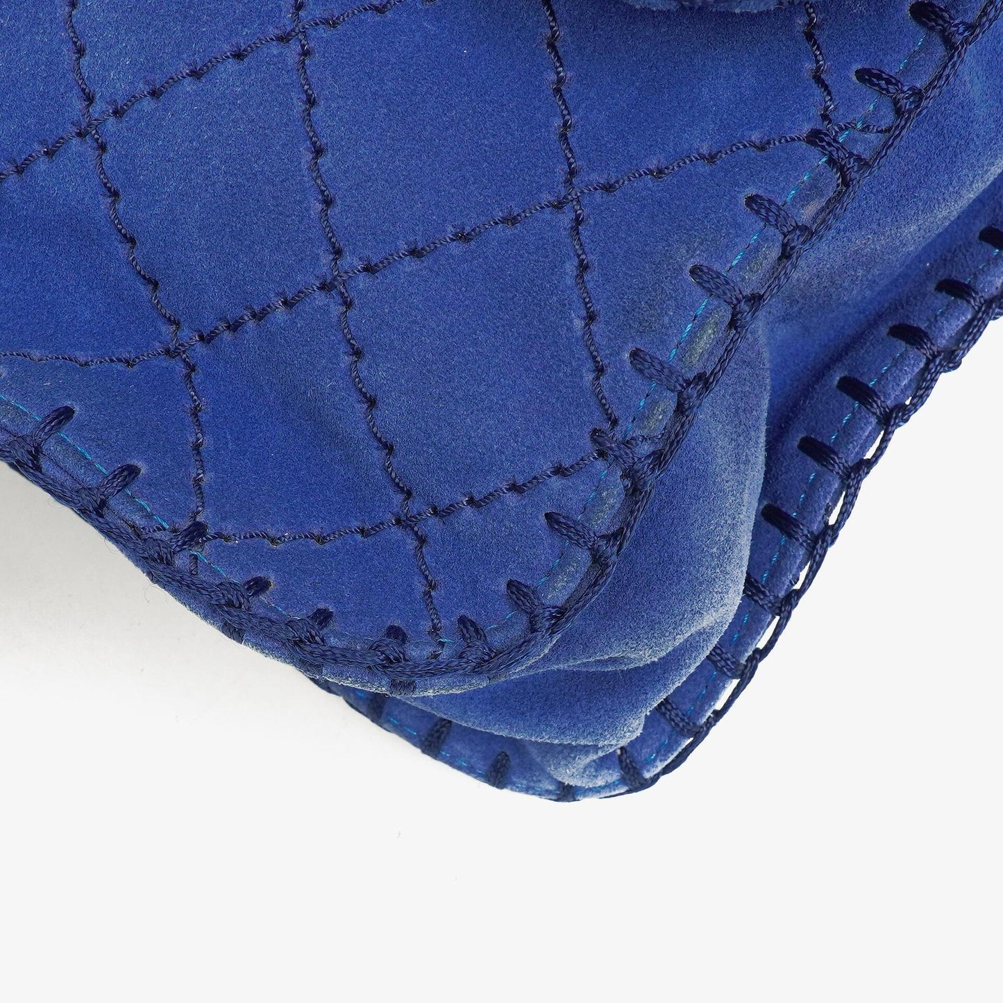 Chanel Blue Quilted Suede Whipstitch Large Flap Bag